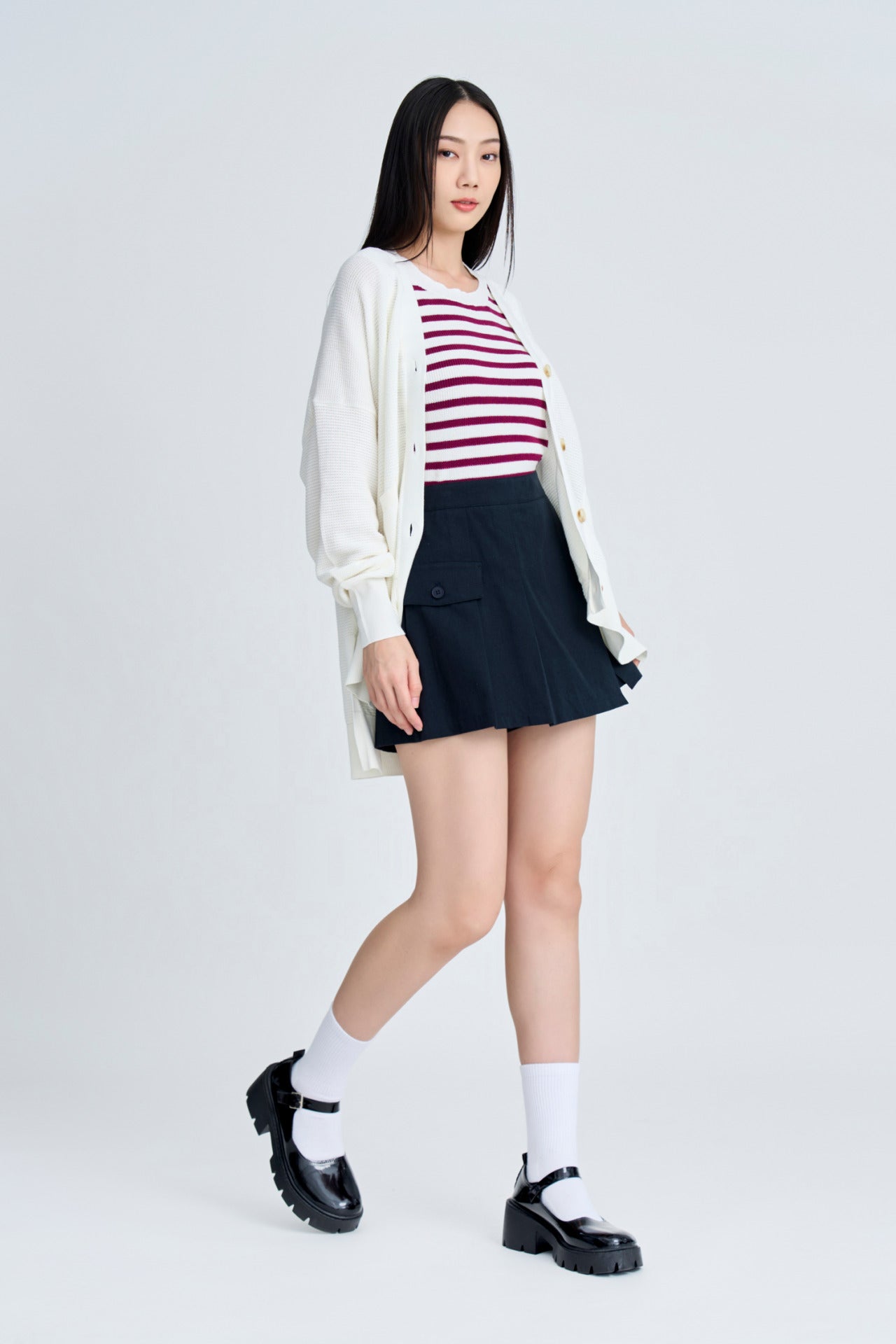 Knitted Striped Cropped Top - Plum