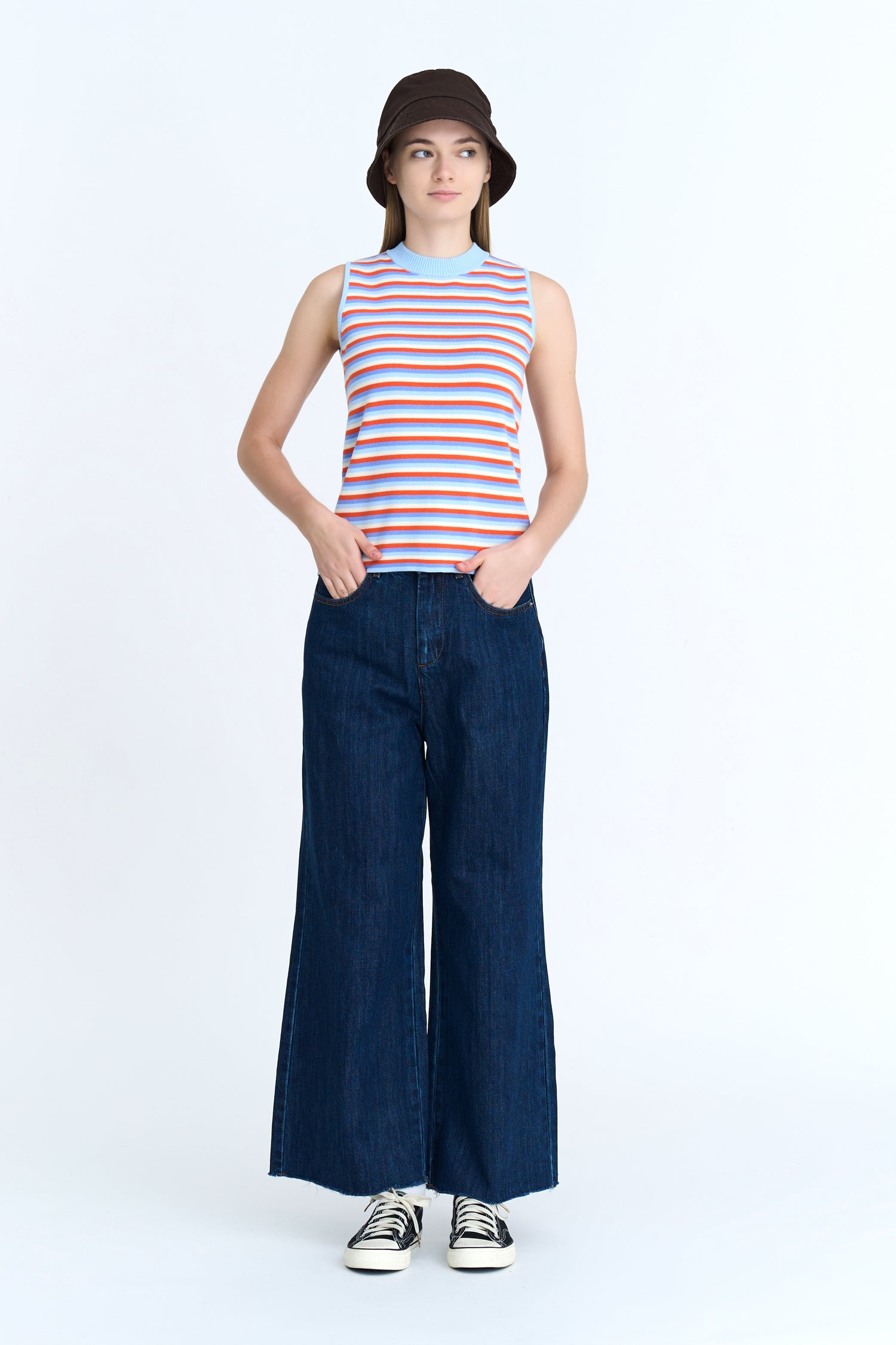 Knit Striped Regular Sleeveless Top - Periwinkle Stripes