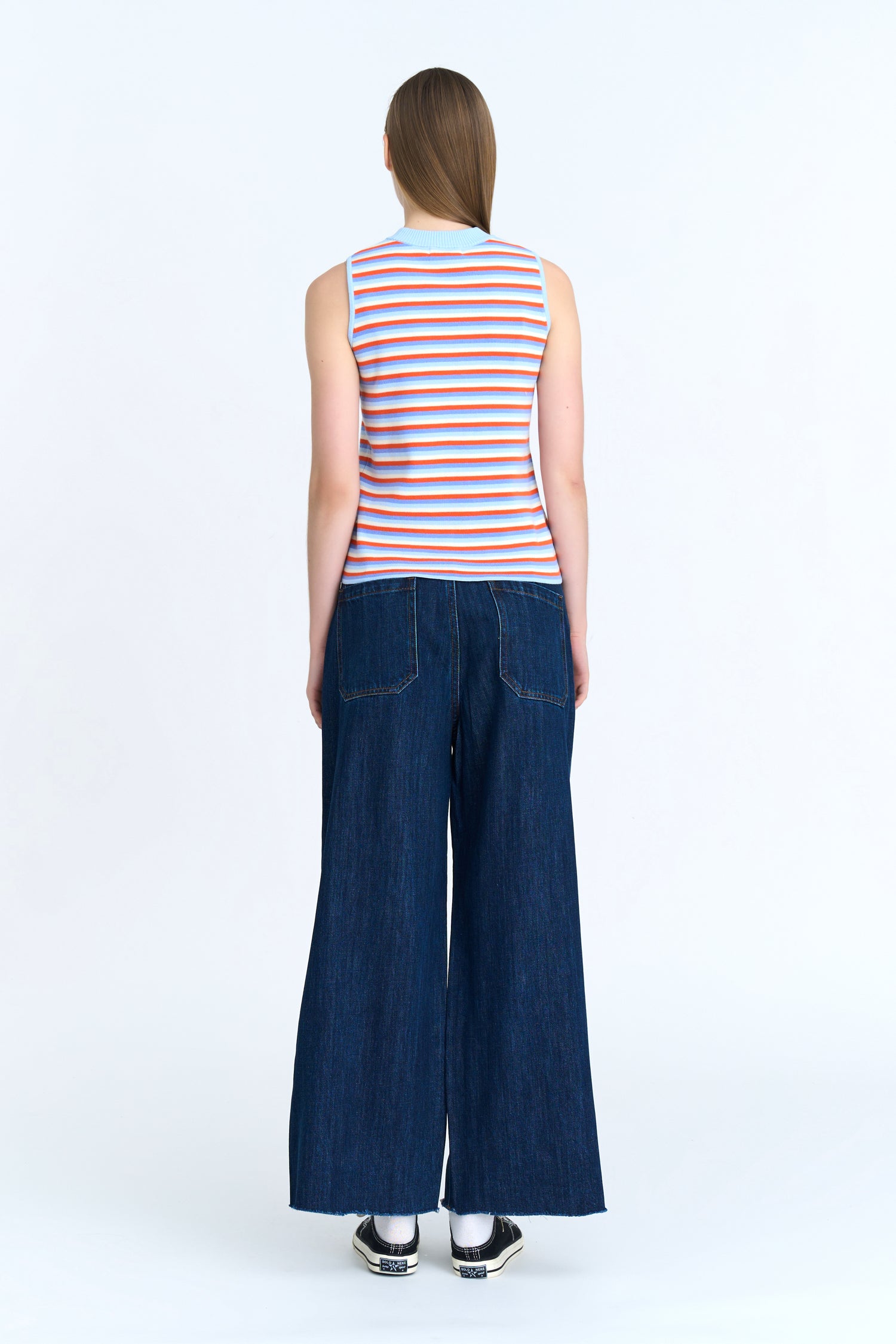 Knit Striped Regular Sleeveless Top - Periwinkle Stripes