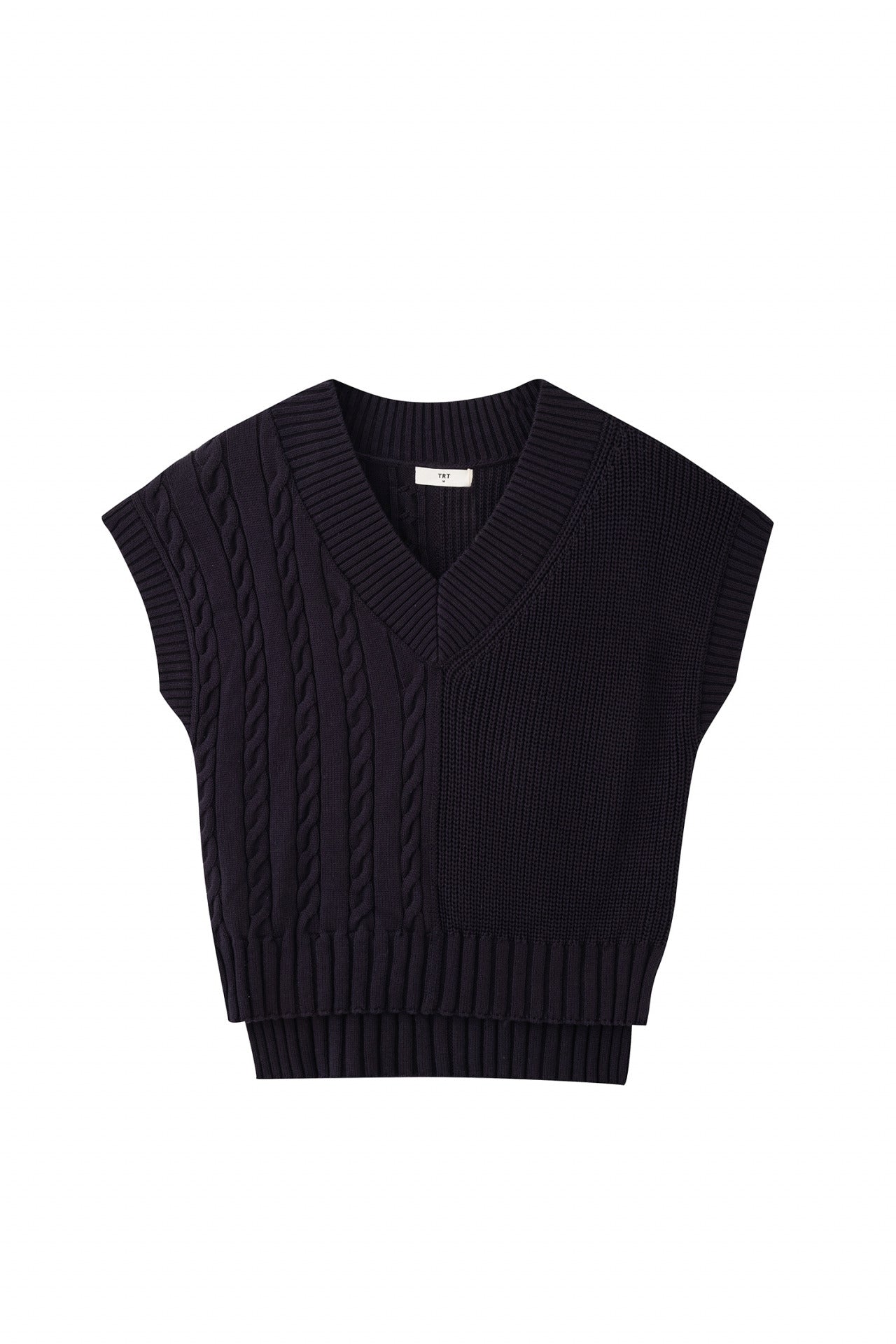 Asymmetric Cable Knit Sweater - Navy
