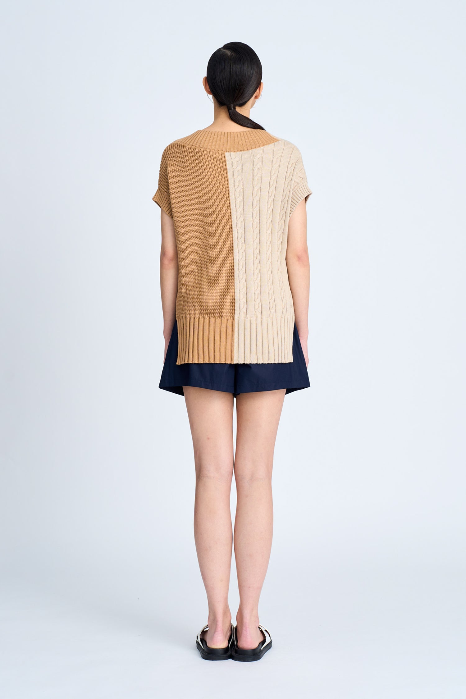 Asymmetric Cable Knit Sweater - Khaki