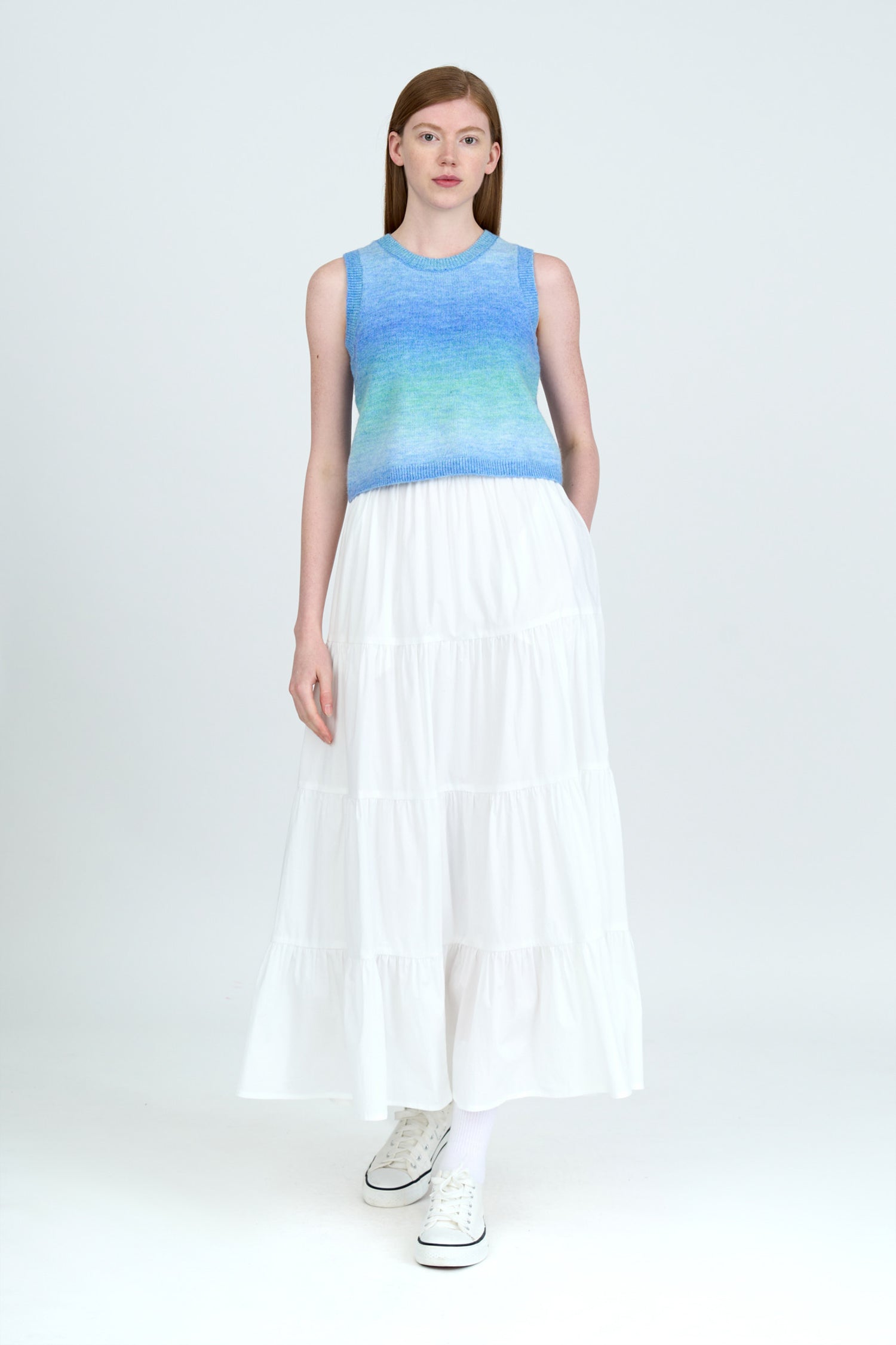 Knitted Gradient Sleeveless Top - Aqua