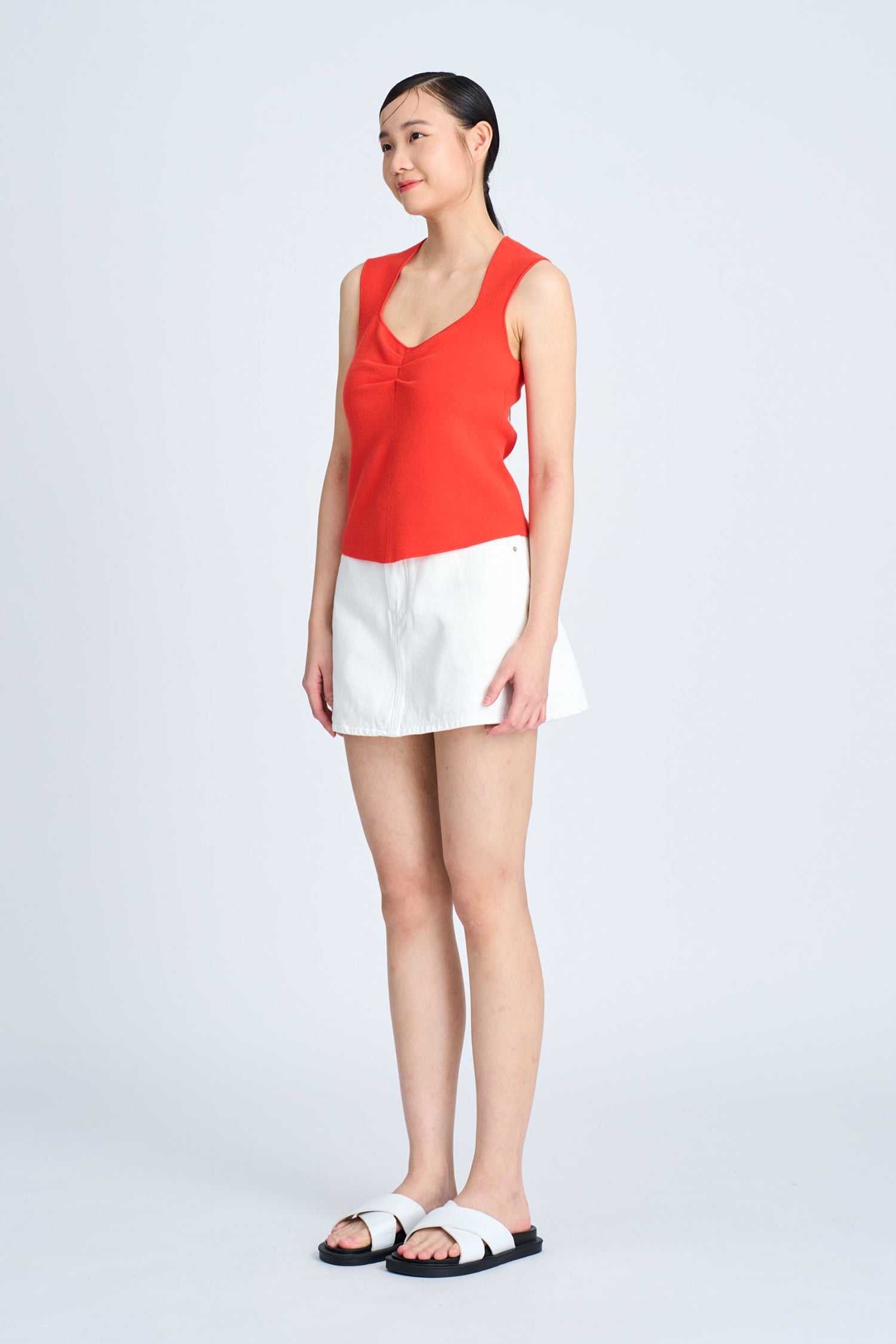 Knitted Front Ruche Top - Vermillion