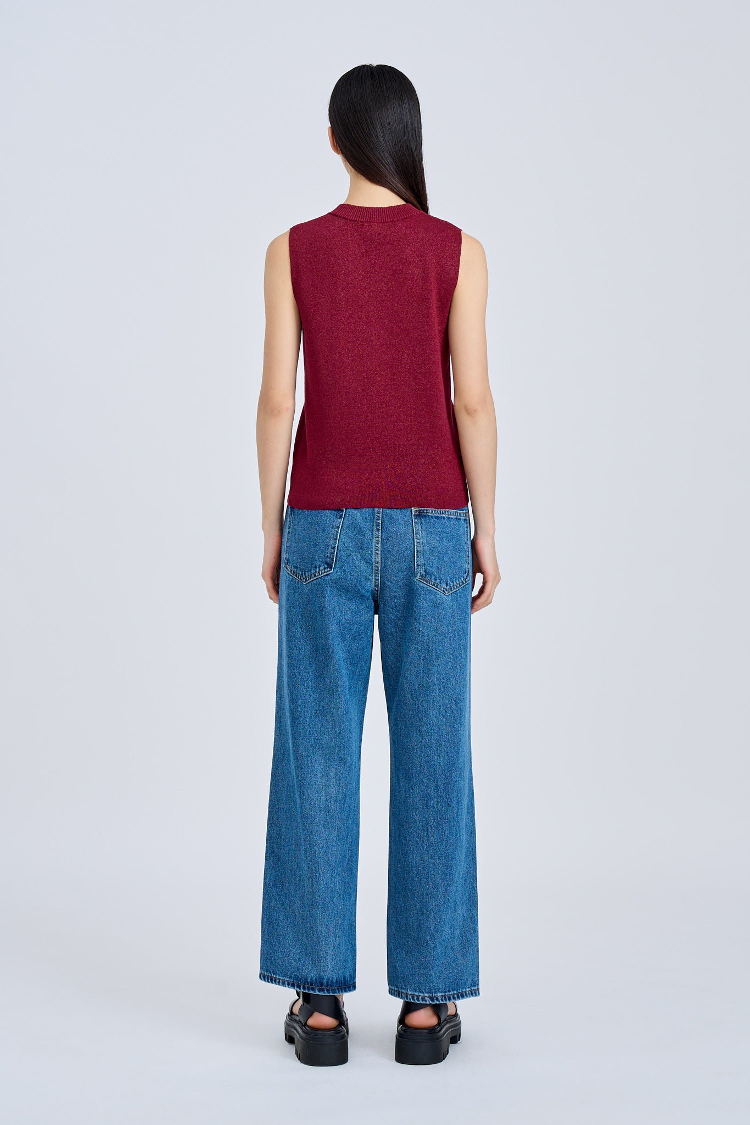 Knitted Sleeveless Shimmer Top - Shimmer Burgundy