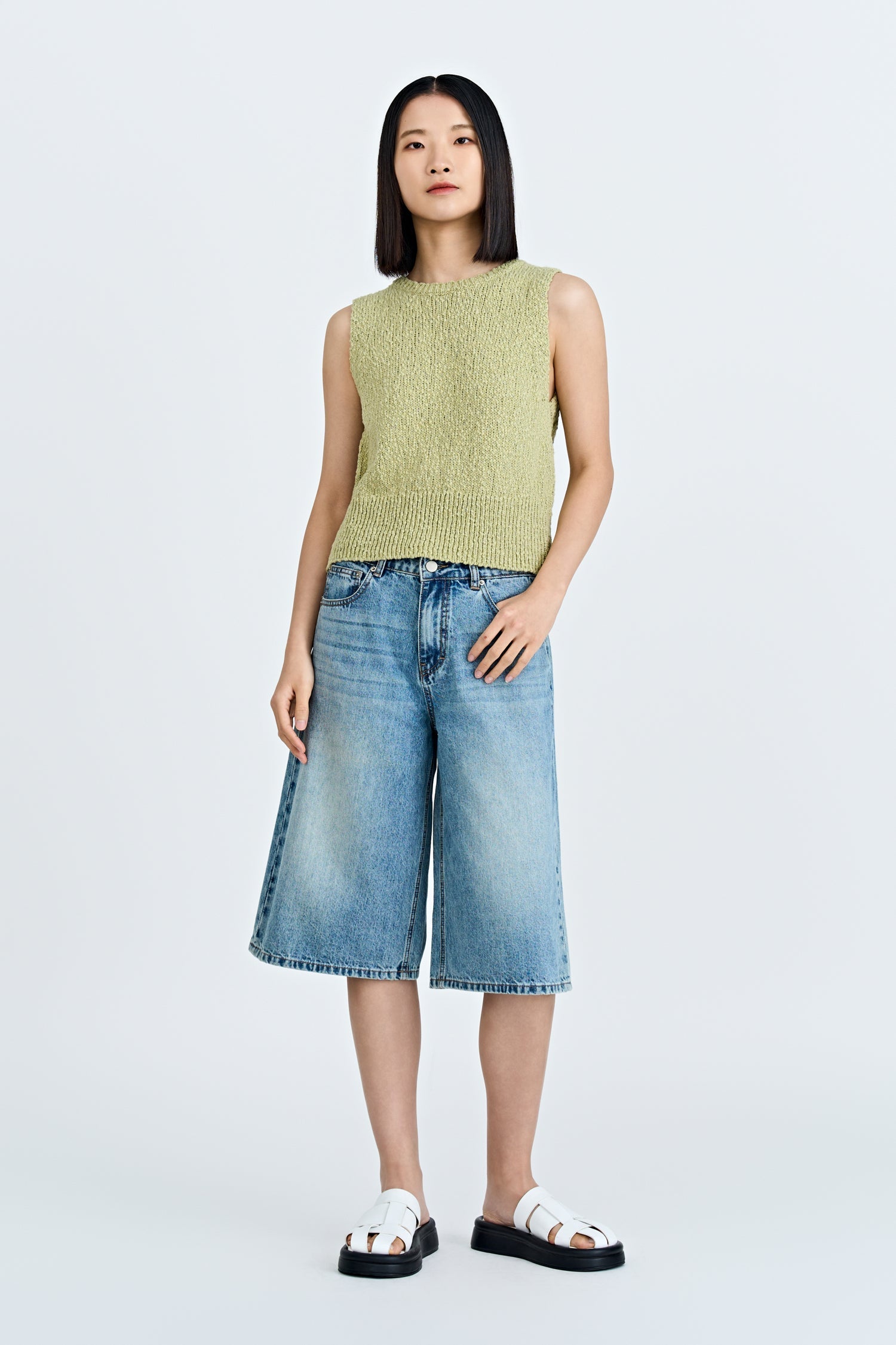 Knitted Textured Top - Dust Green