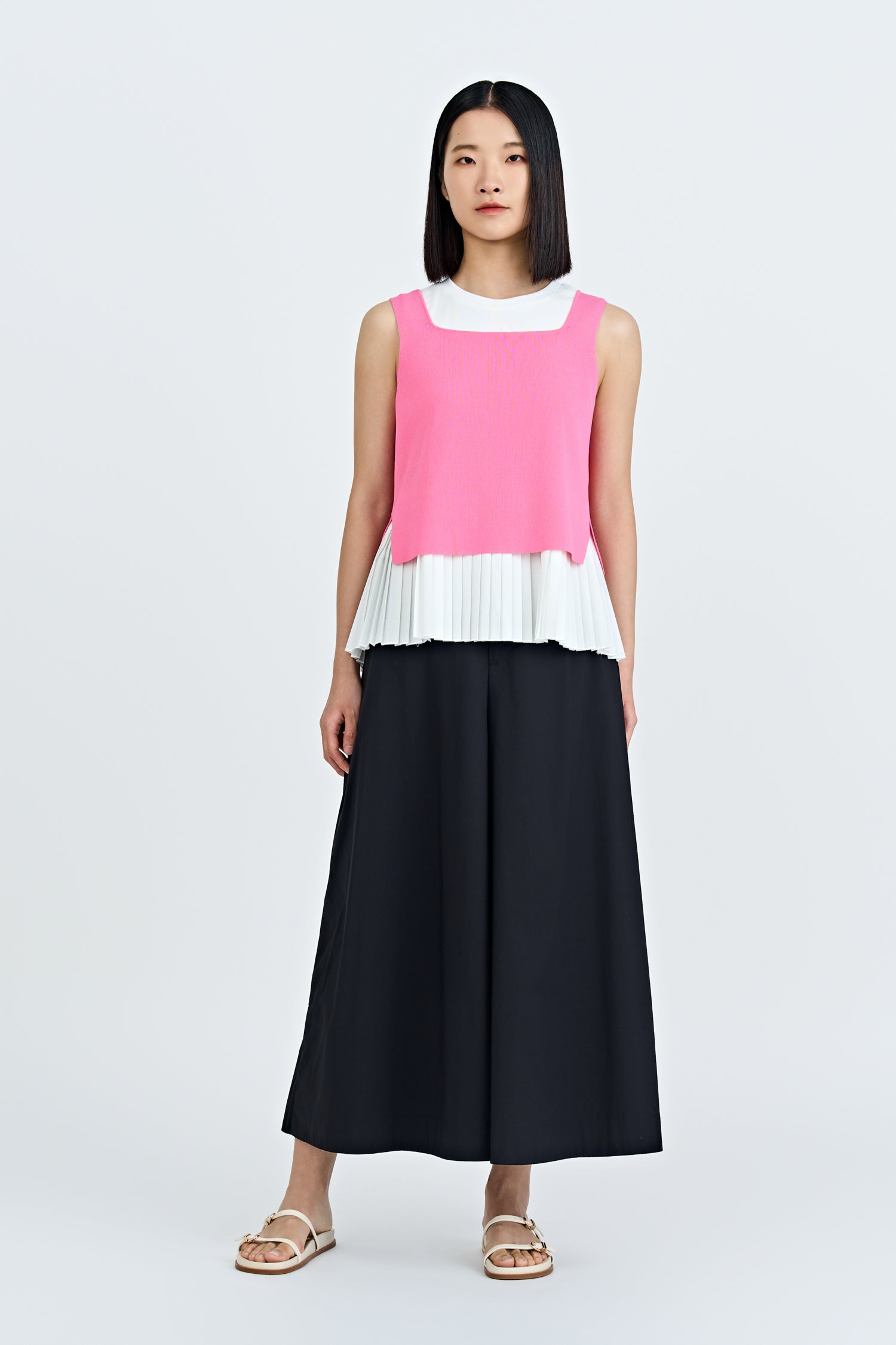 Knitted Two-Piece Pleated Top - Hot Pink