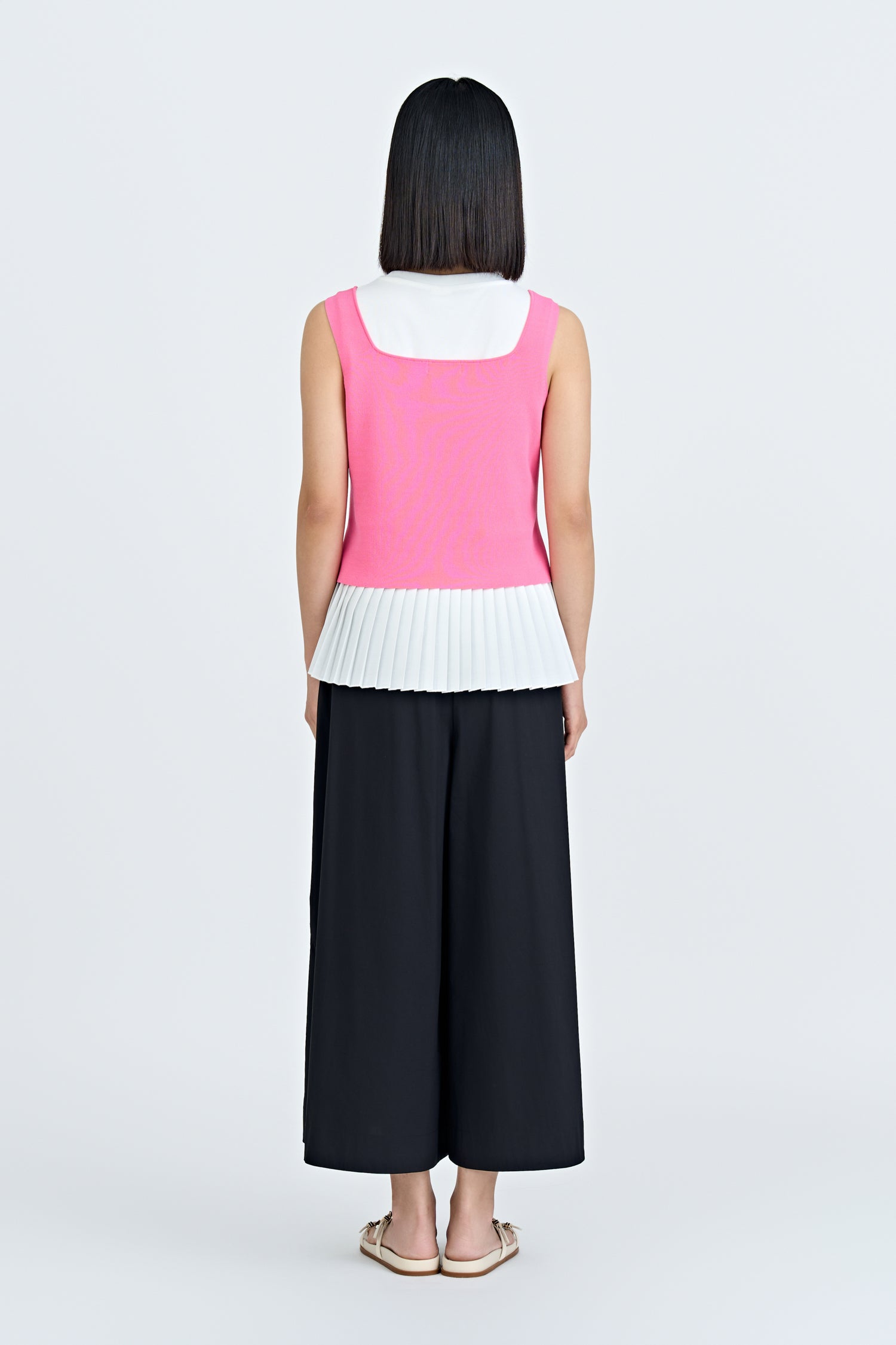 Knitted Two-Piece Pleated Top - Hot Pink