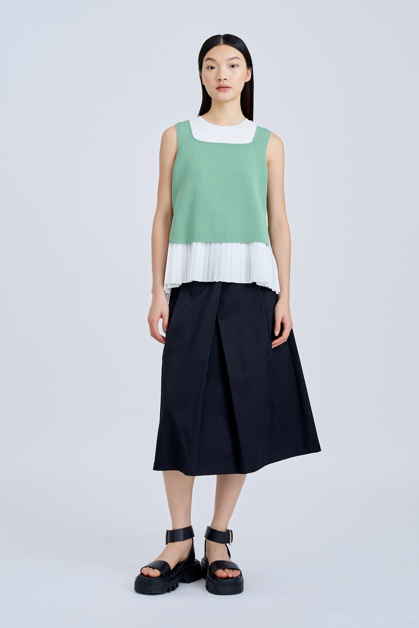 Knitted Two-Piece Pleated Top - Ice Green