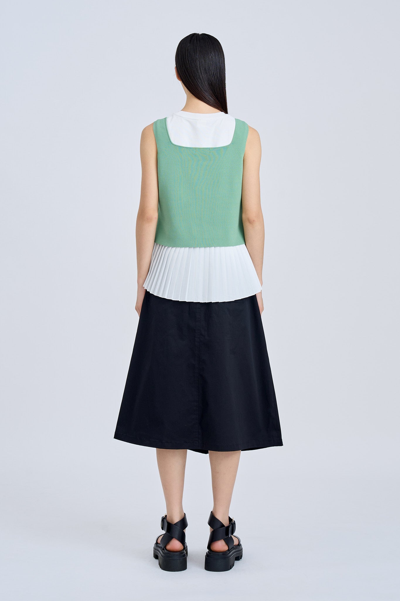 Knitted Two-Piece Pleated Top - Ice Green
