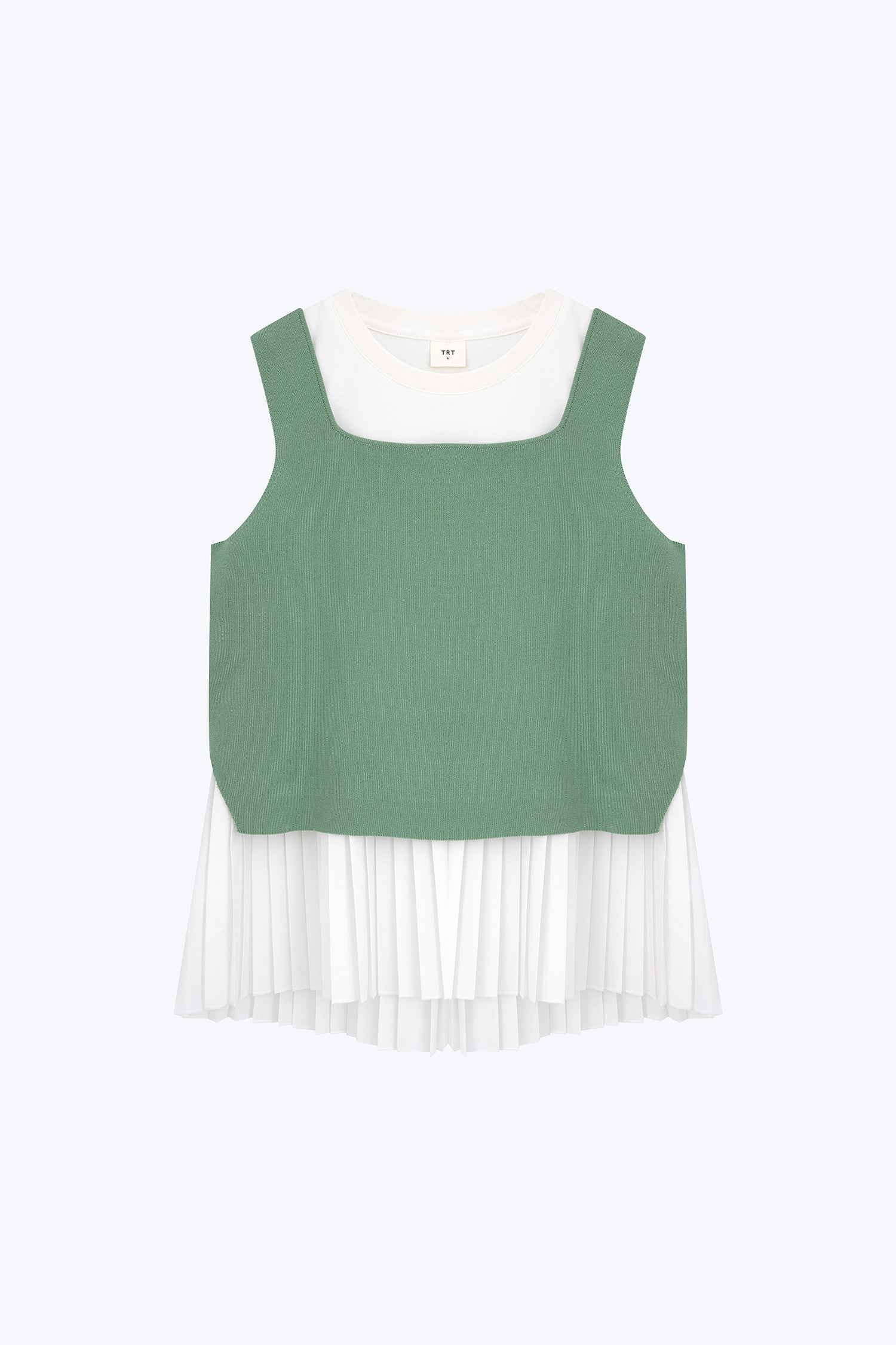Knitted Two-Piece Pleated Top - Ice Green