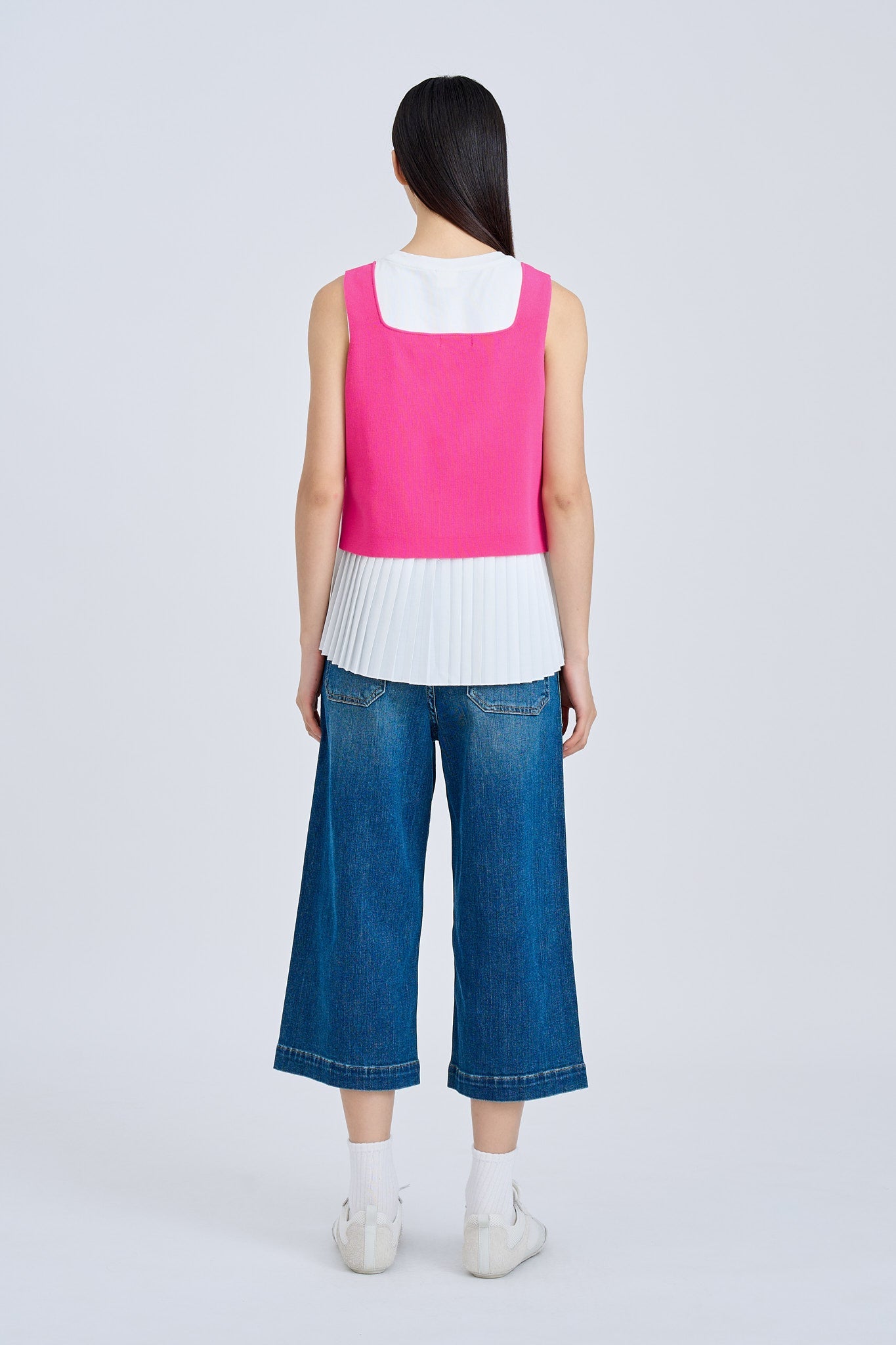 Knitted Two-Piece Pleated Top - Magenta