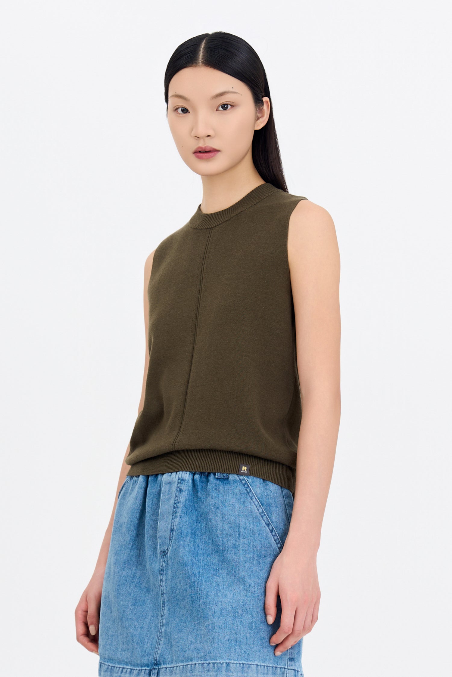 Knitted Sleeveless Top -  Army Green