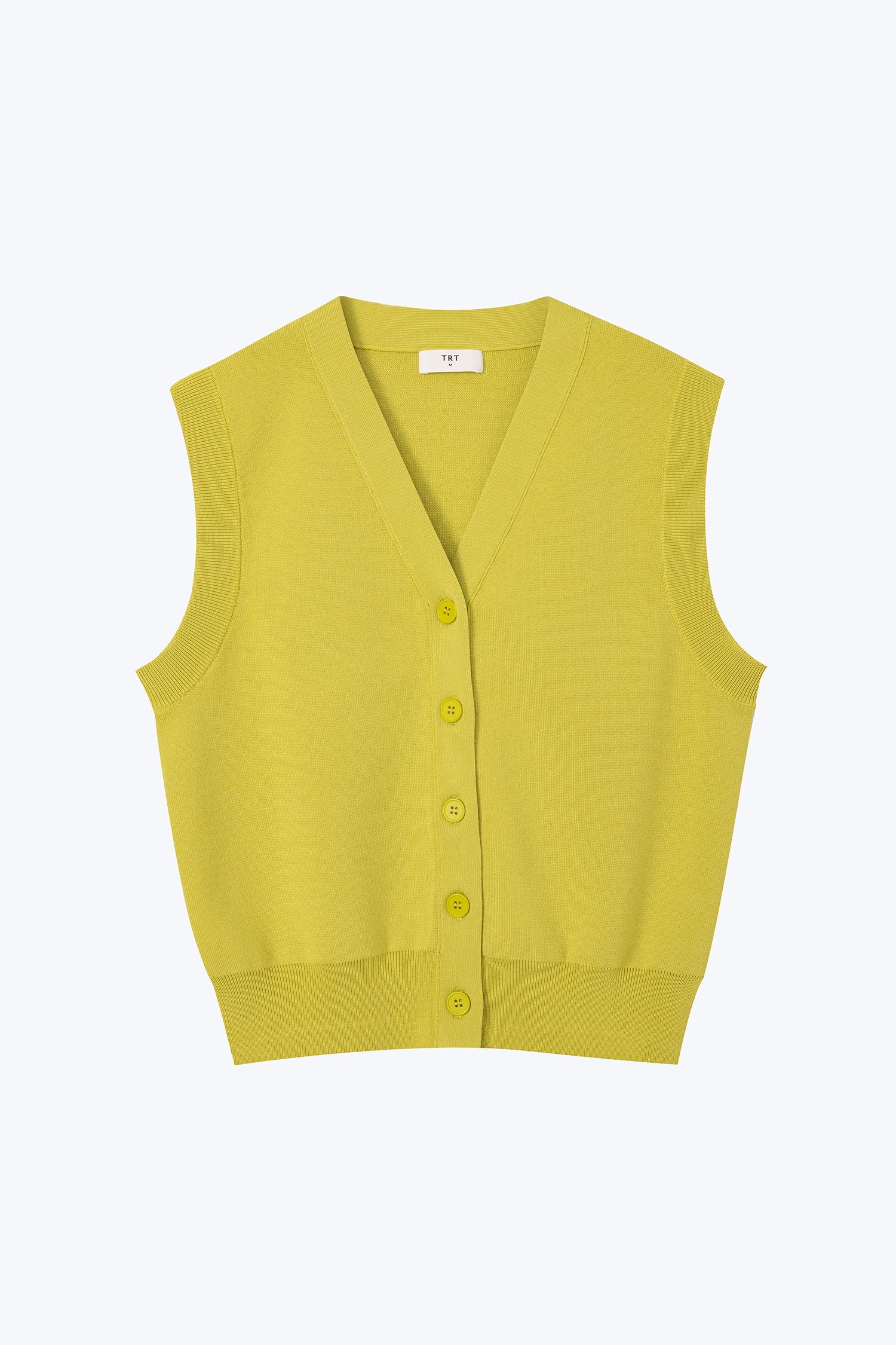 Knitted Button Down Vest - Chartreuse