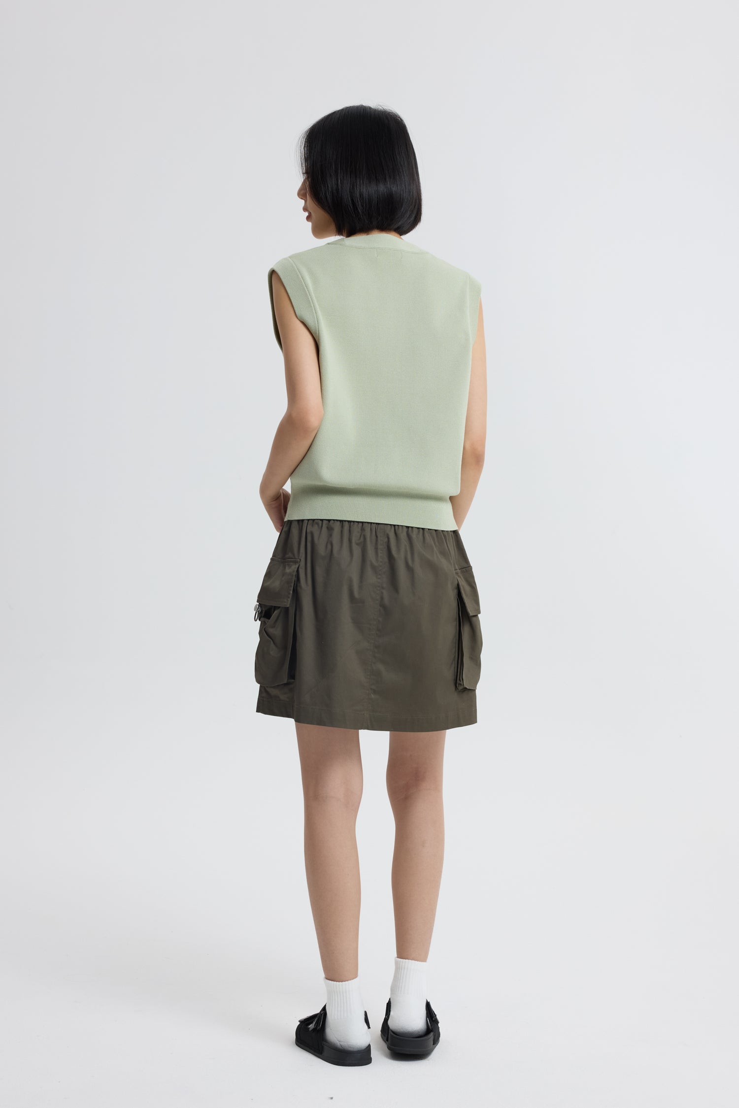 Knitted Button Down Vest - Sage