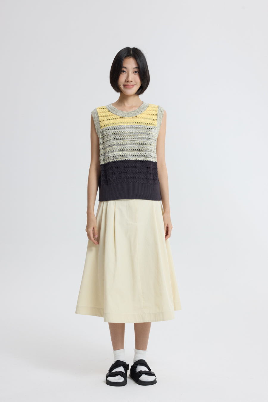 3-Tier Colorblock Sleeveless Knit Top - Canary