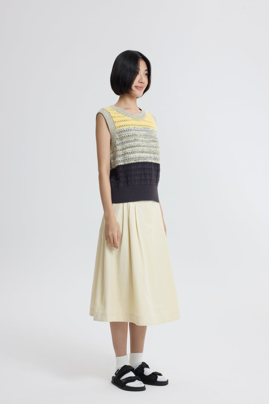3-Tier Colorblock Sleeveless Knit Top - Canary