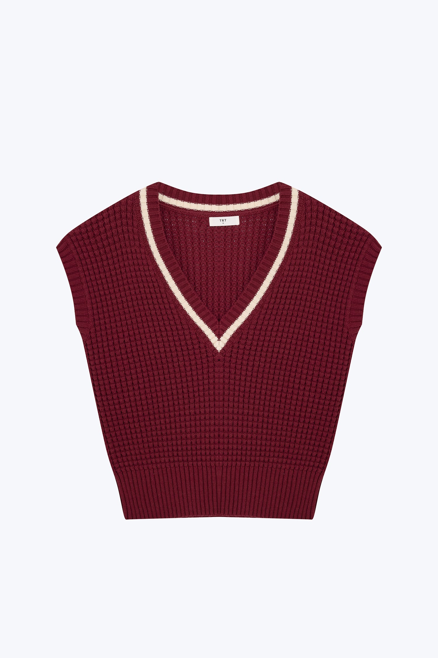 Knitted V-Neck Vest - Burgundy