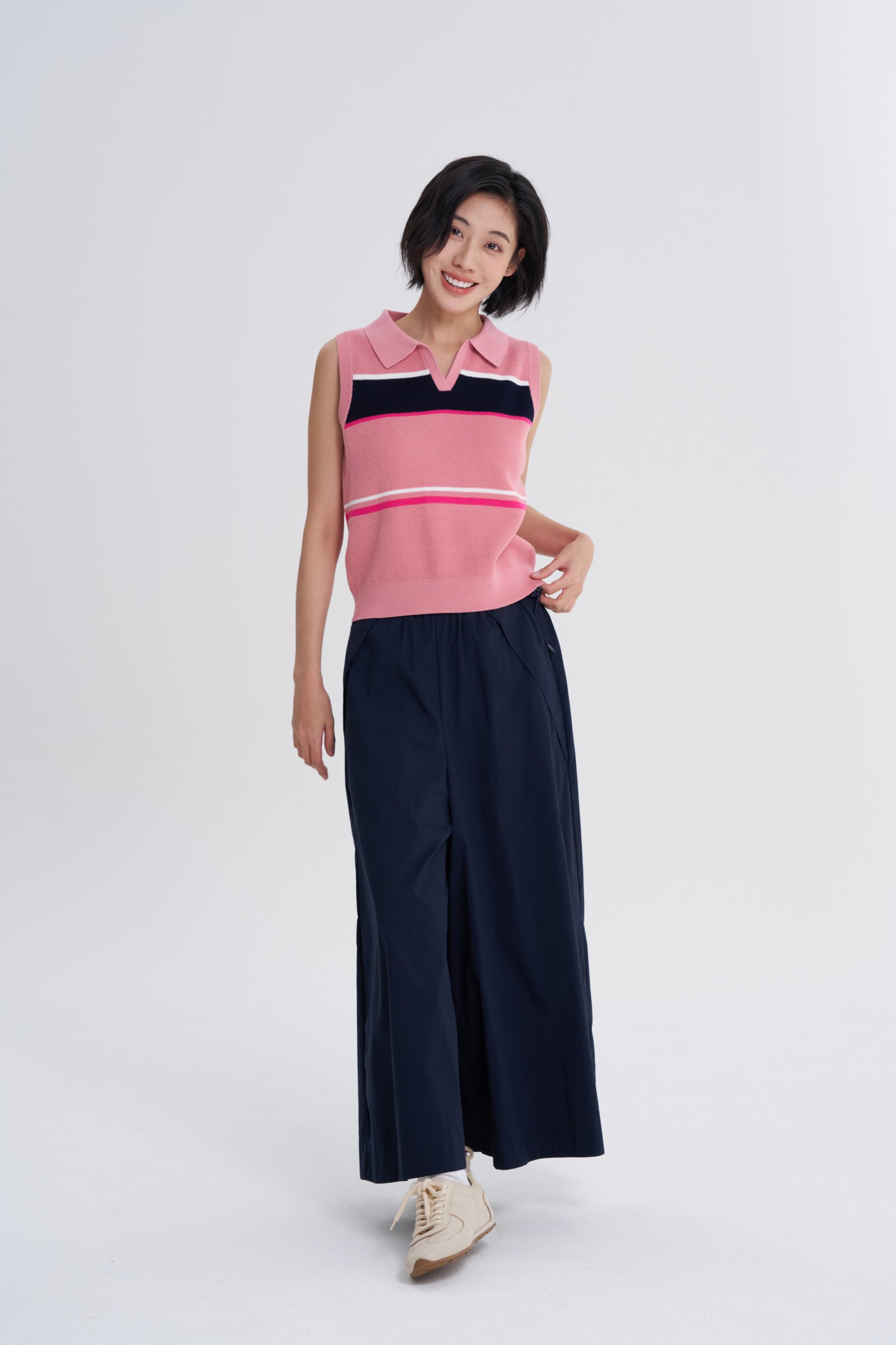 Multicolour Stripe Knitted Vest - Blush