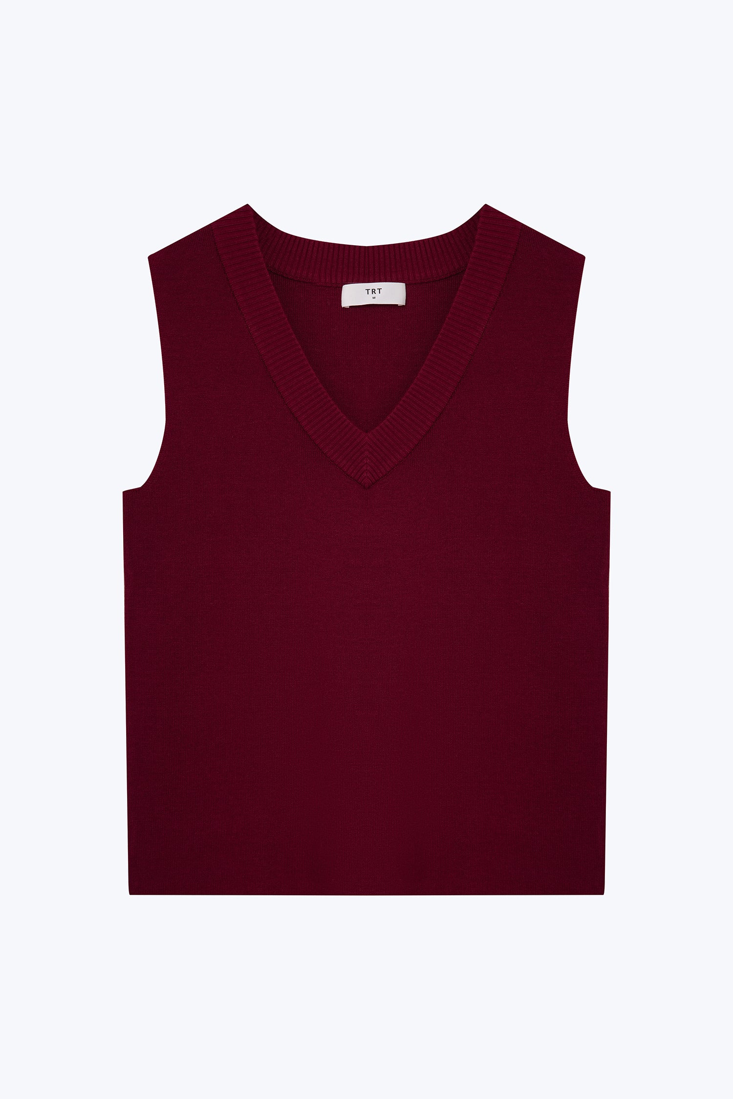 Knitted V-Neck Sleeveless Top - Burgundy