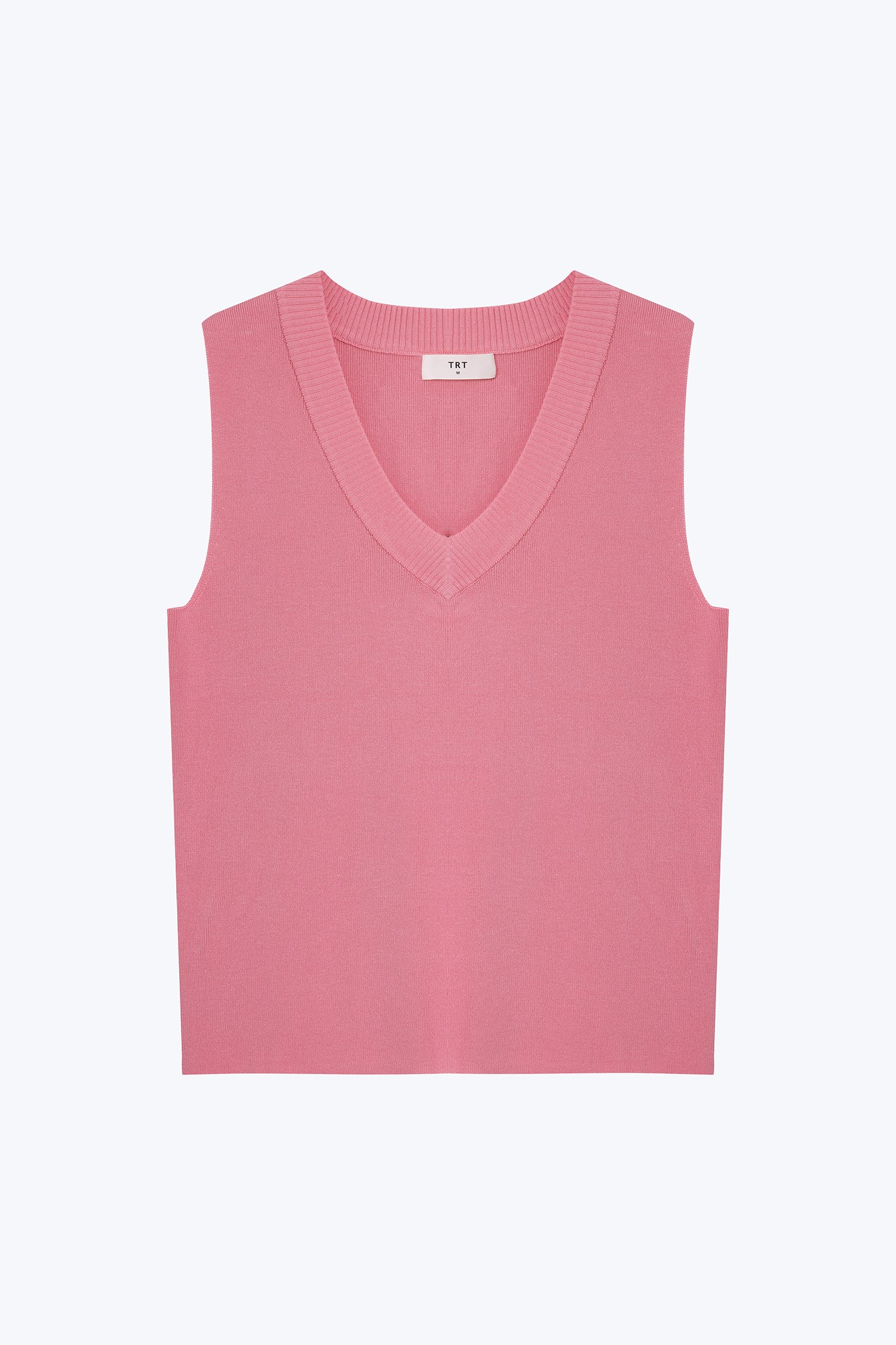 Knitted V-Neck Sleeveless Top - Pink