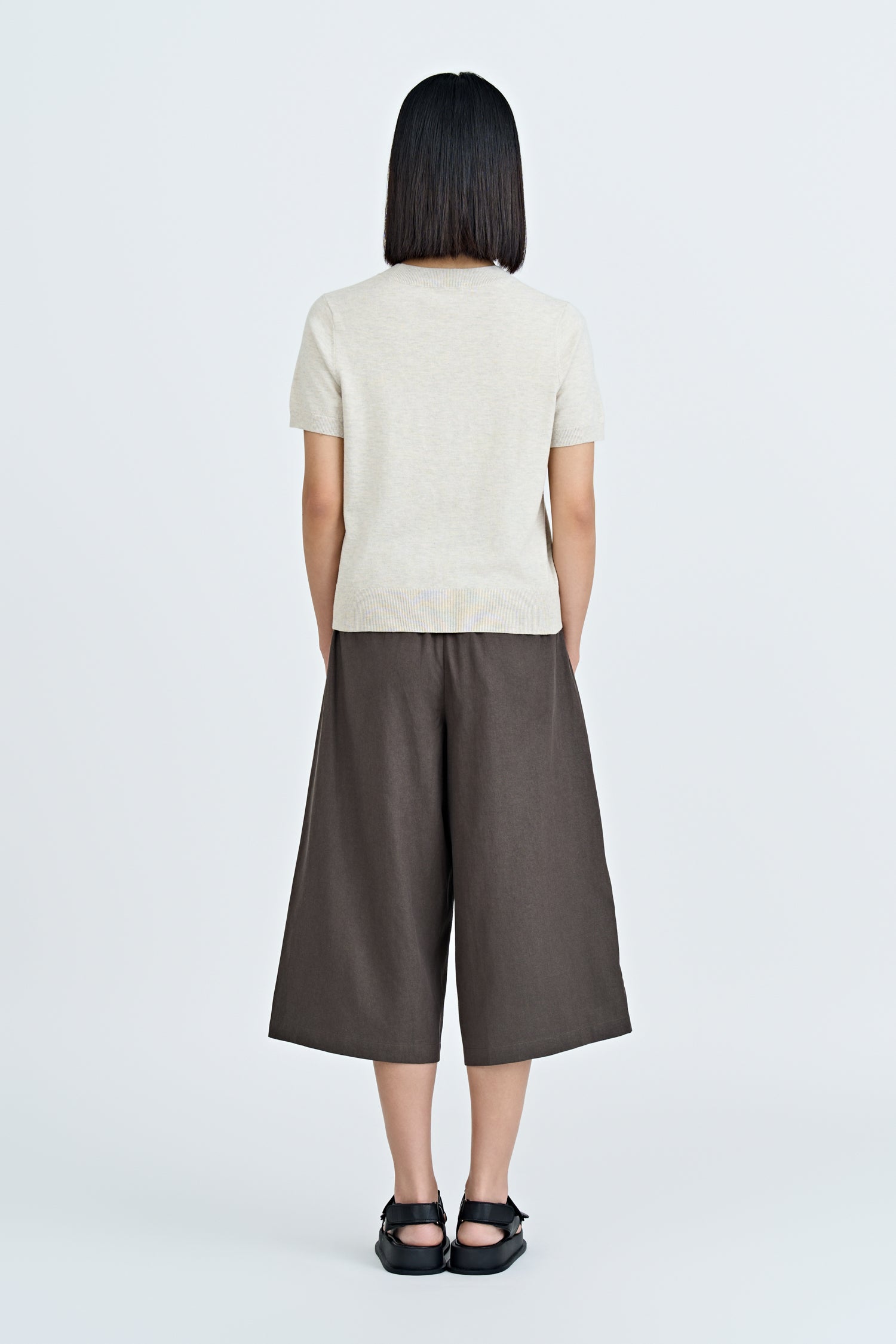 Double Button Midi Wide Leg Pants - Charcoal