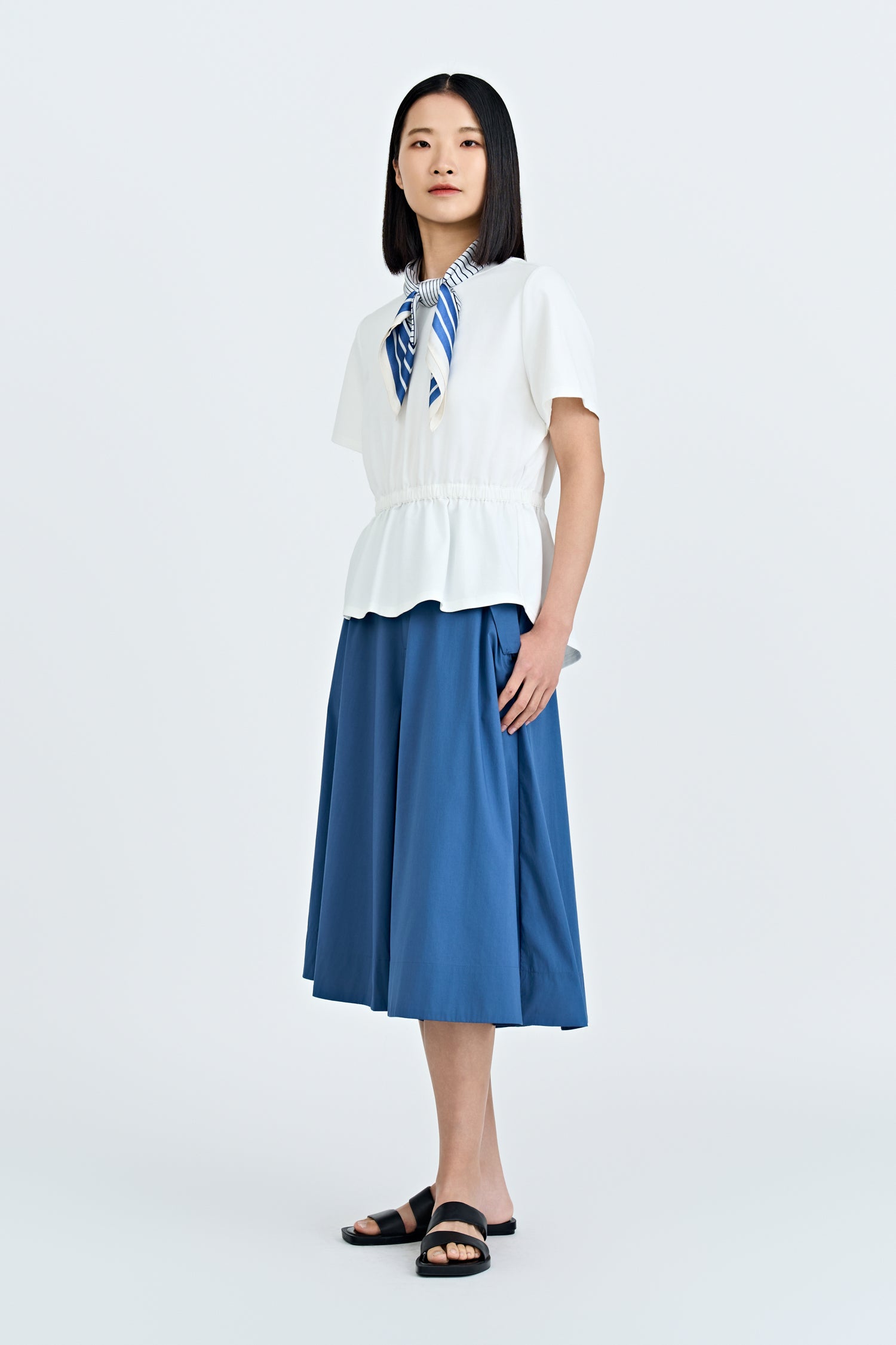 Flap Pocket Flare Pants - Denim Blue