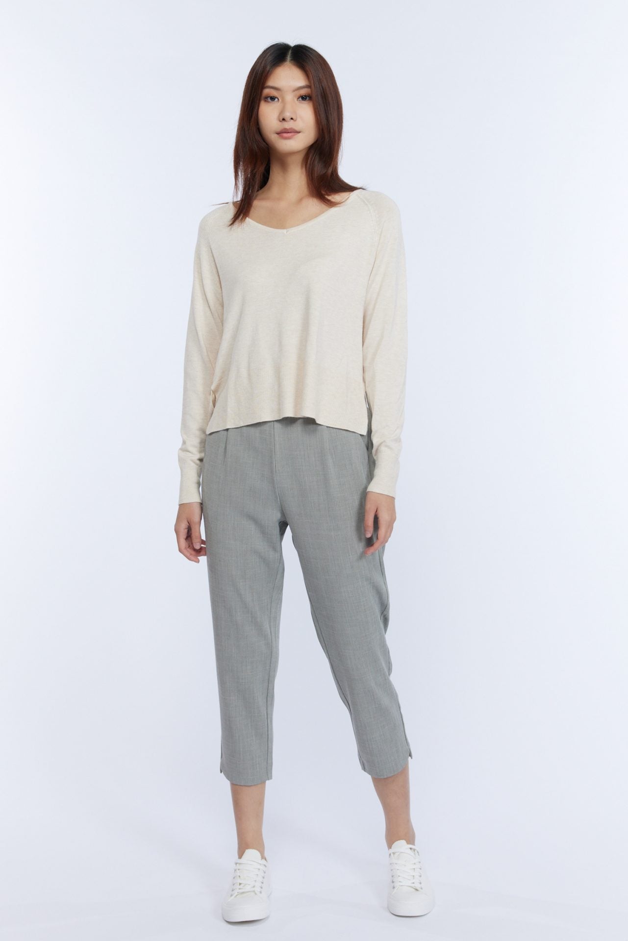 Pull-Up Slim Trousers - Melange Grey