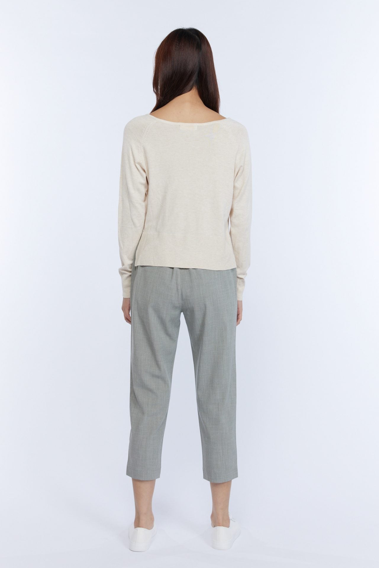 Pull-Up Slim Trousers - Melange Grey