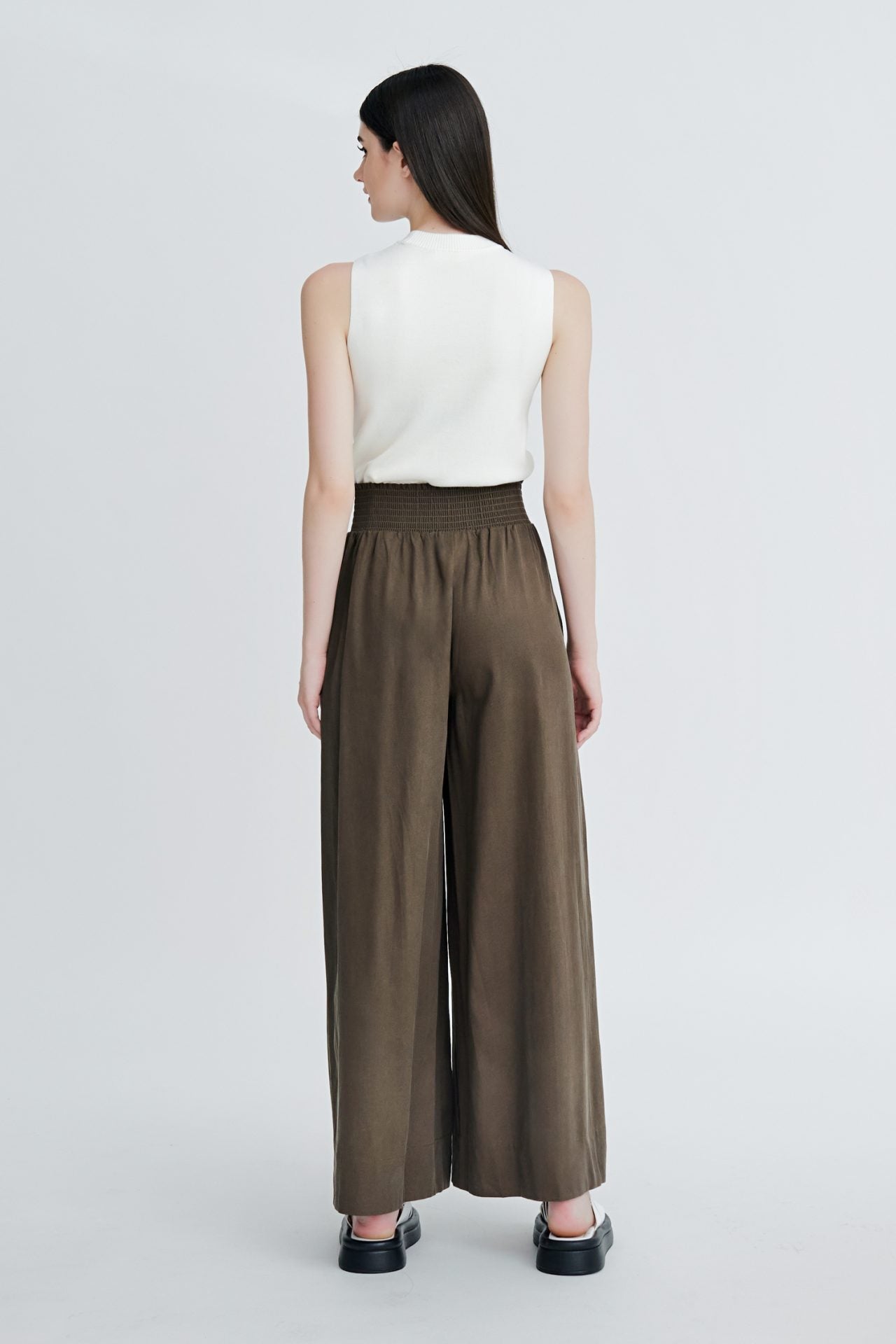 Cotton Rayon Smocked Waist Pants - Army Green