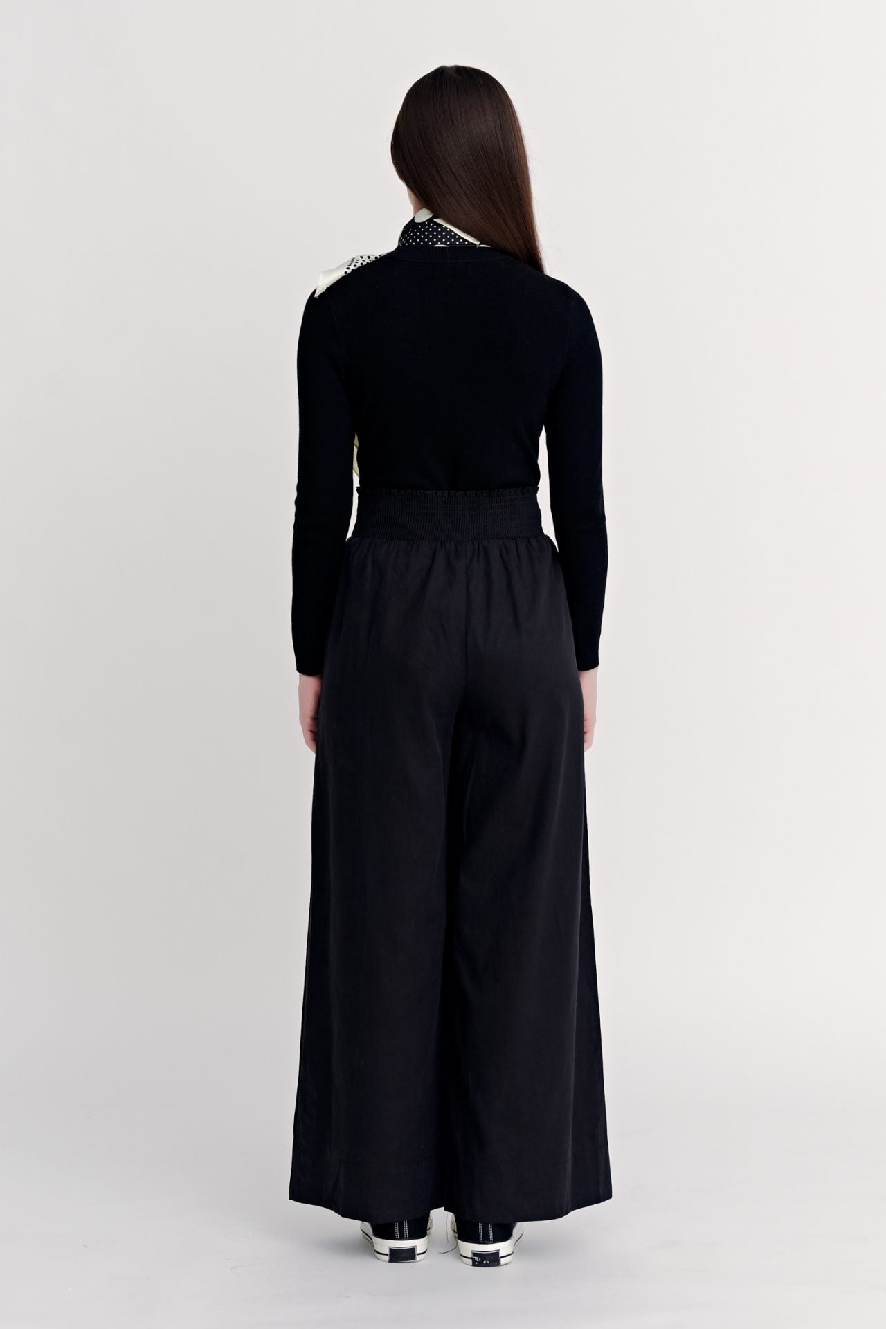 Cotton Rayon Smocked Waist Pants - Black