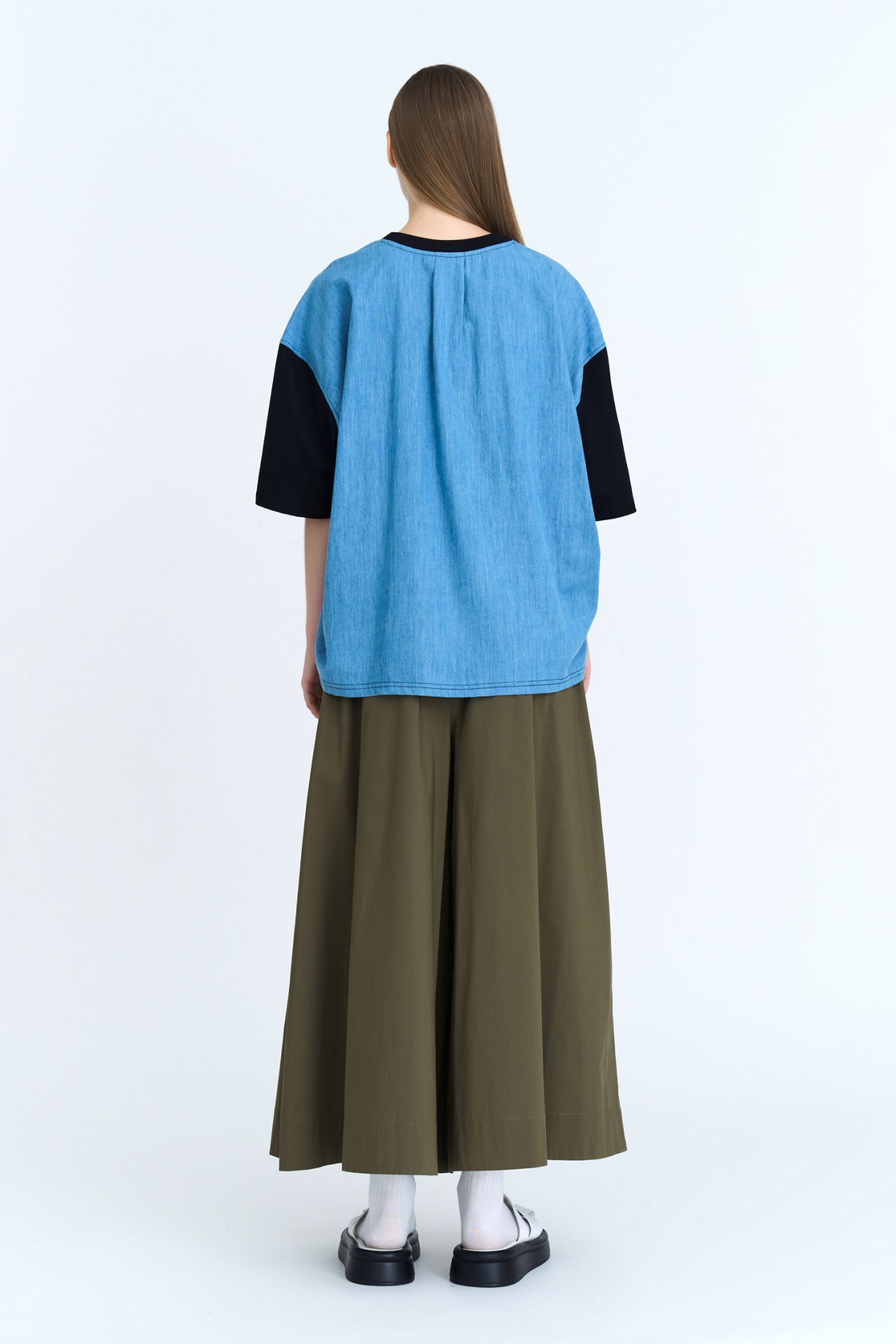 Patch Pocket Wide-Legged Pants - Khaki Green