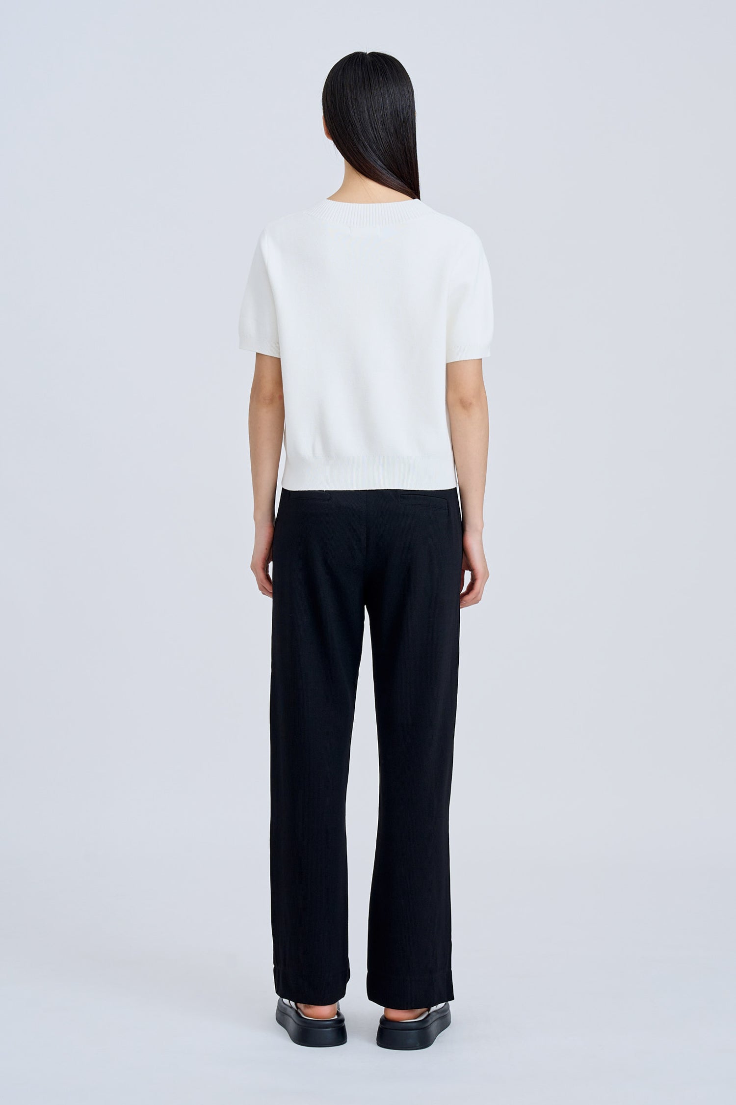 Pull-Up Straight Trousers - Black