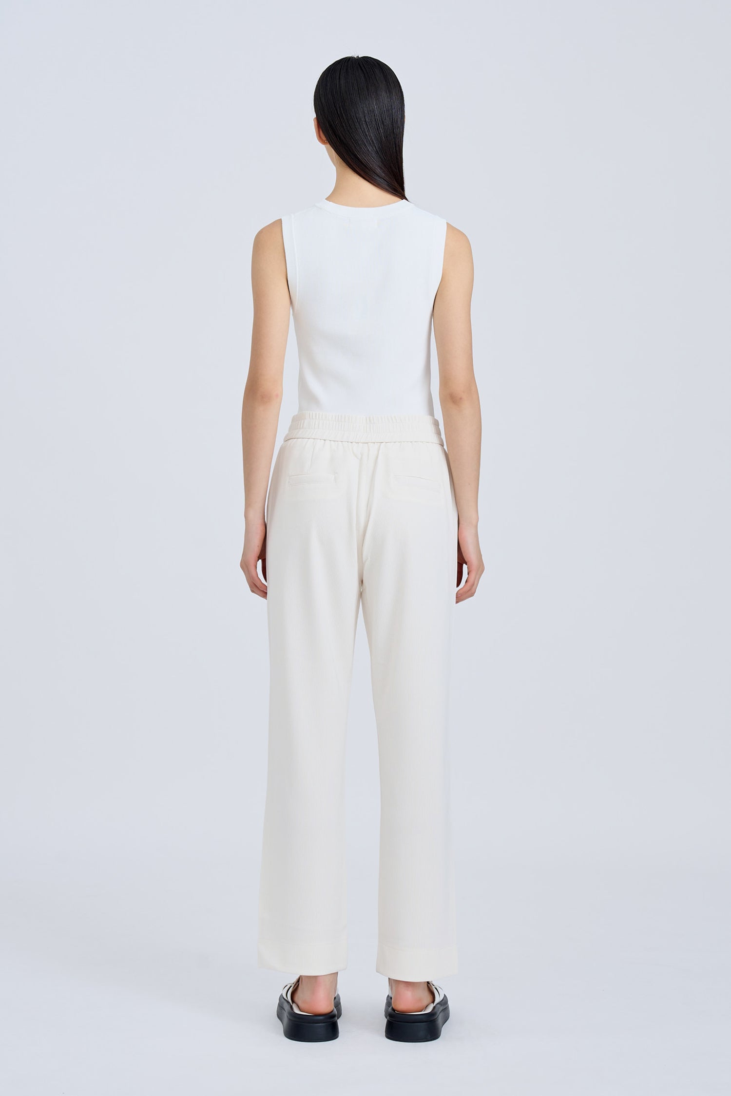 Pull-Up Straight Trousers - Ecru