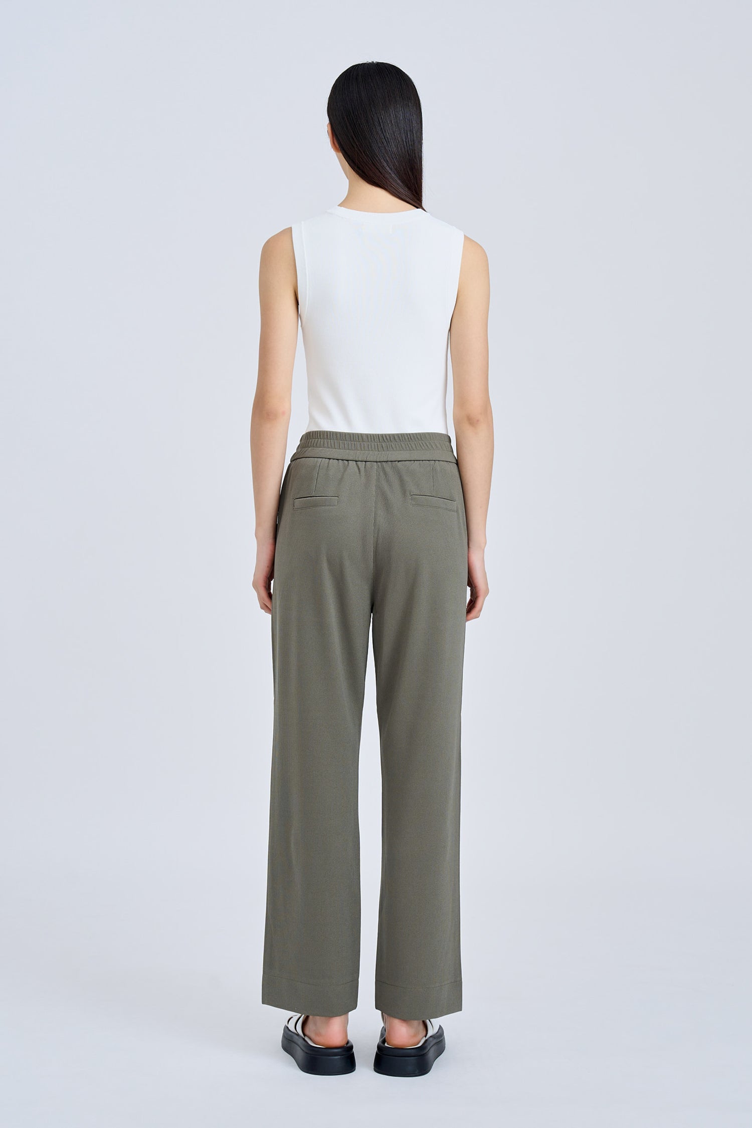 Pull-Up Straight Trousers - Khaki Green