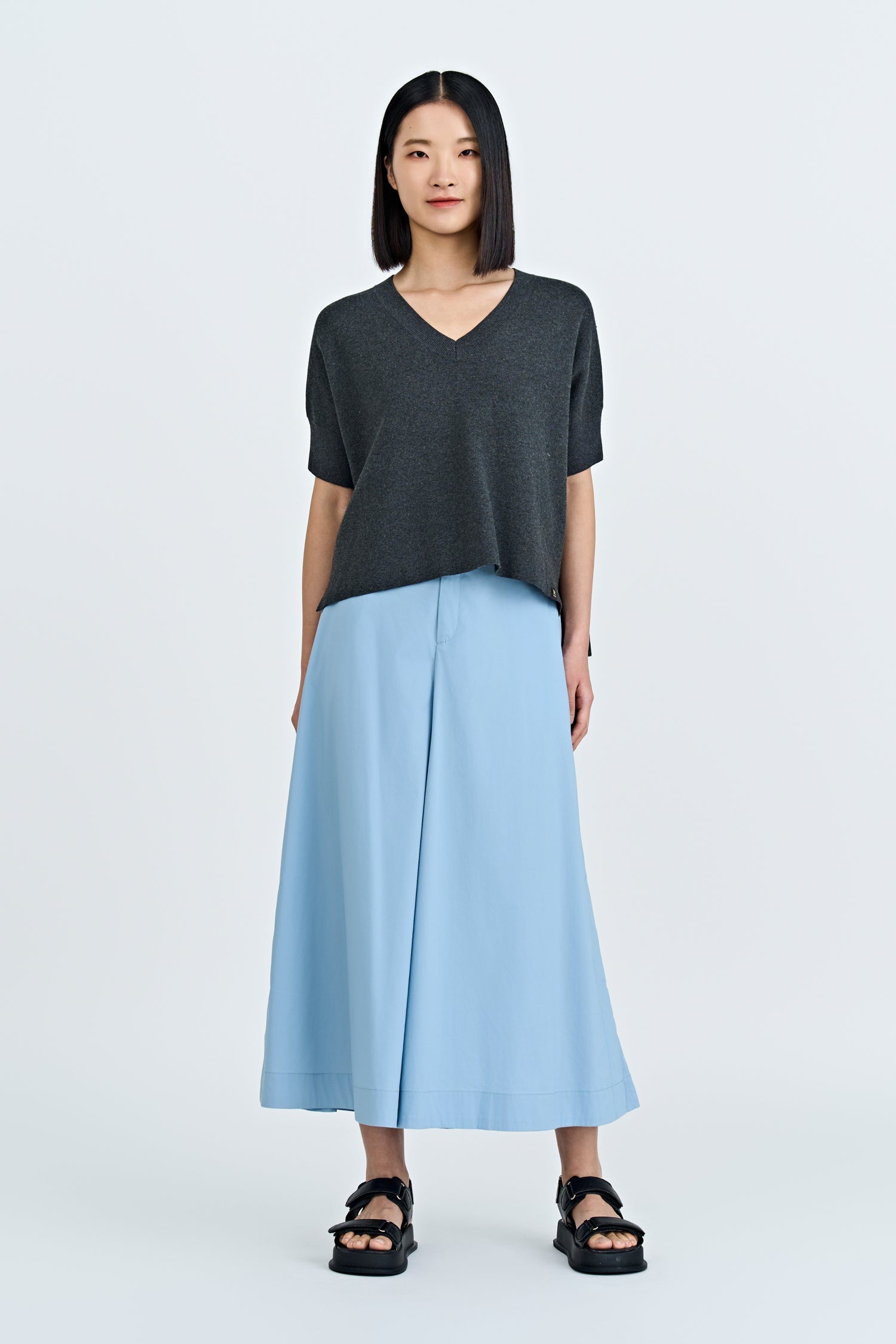 Double Button Flare Pants - Dusty Blue