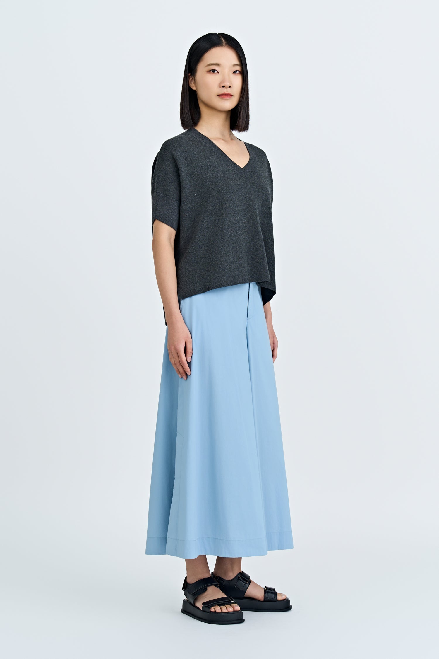 Double Button Flare Pants - Dusty Blue