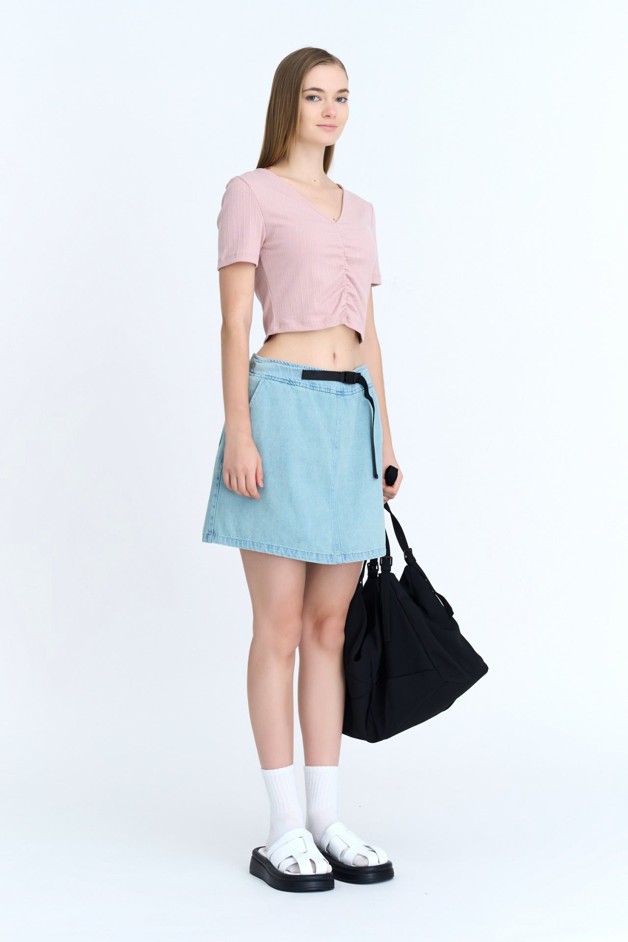 Denim Snap Buckle Skorts