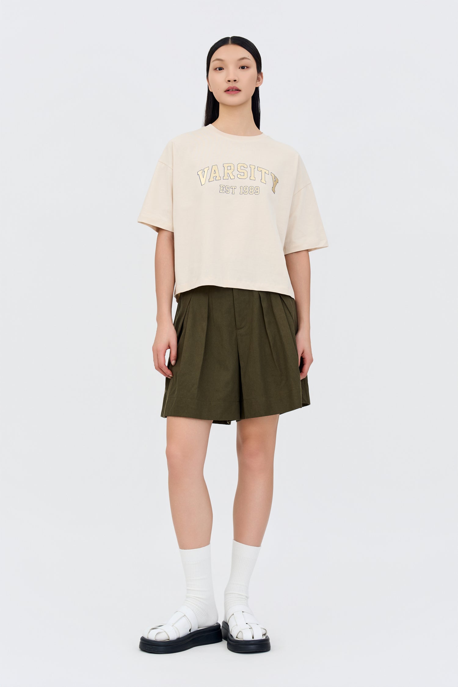 Double Pleated Shorts - Army Green