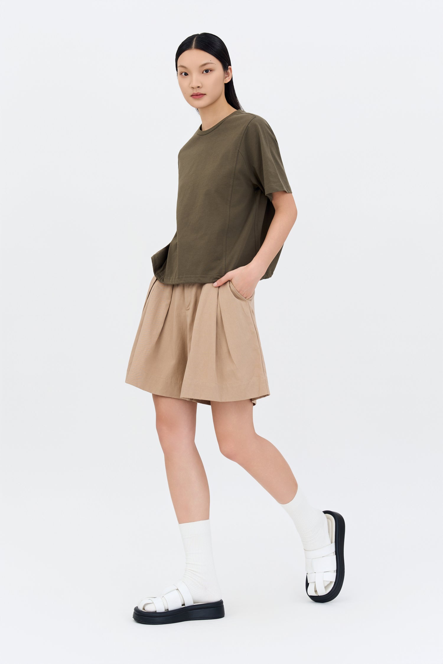 Double Pleated Shorts - Sand
