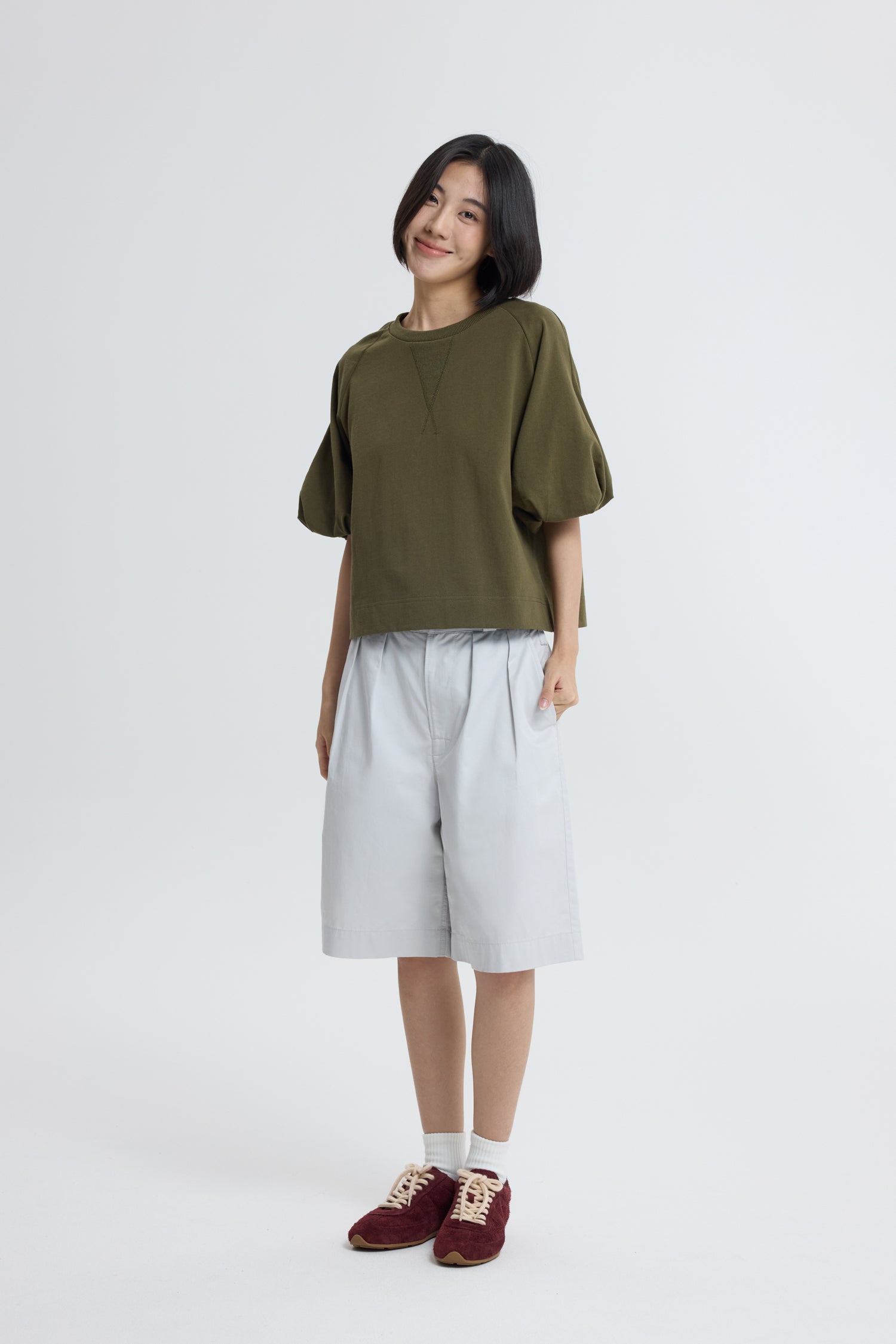 Pleated Bermudas - Light Grey