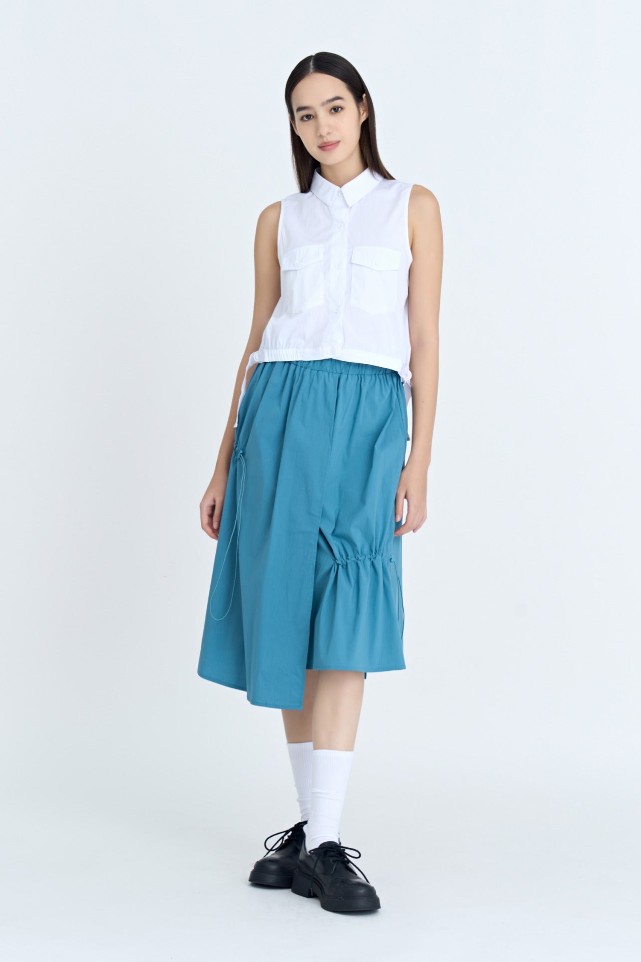 Asymmetric Drawstring Skirt - Denim Blue