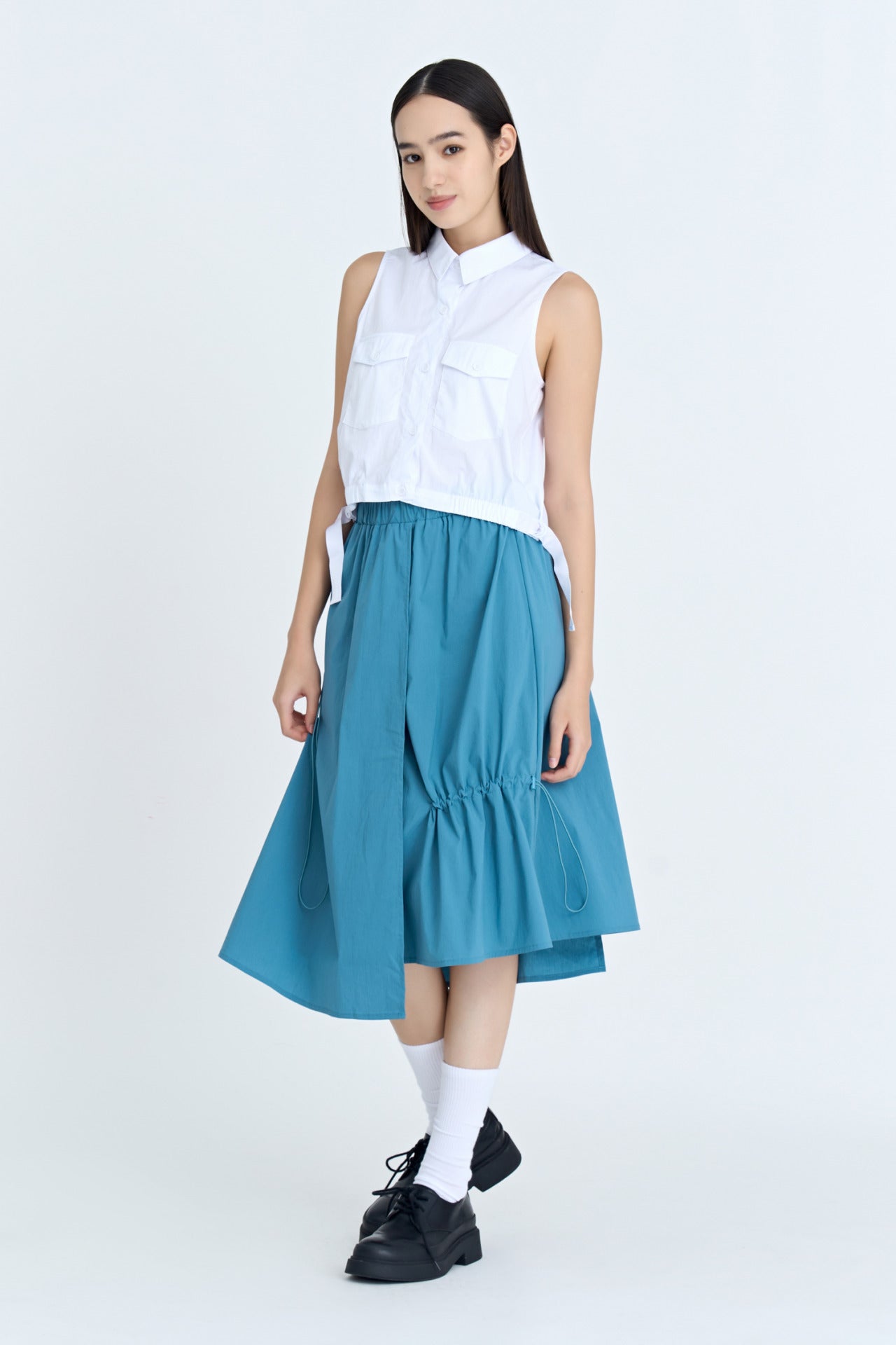 Asymmetric Drawstring Skirt - Denim Blue