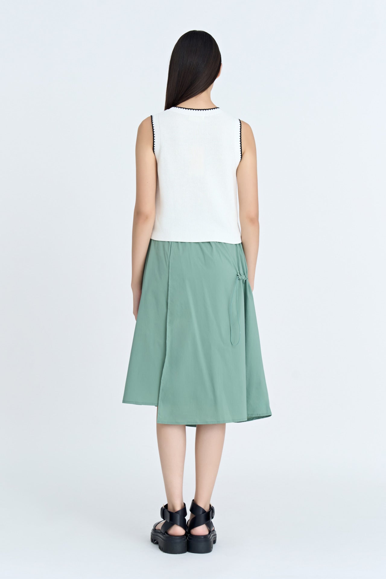 Asymmetric Drawstring Skirt - Forest Green
