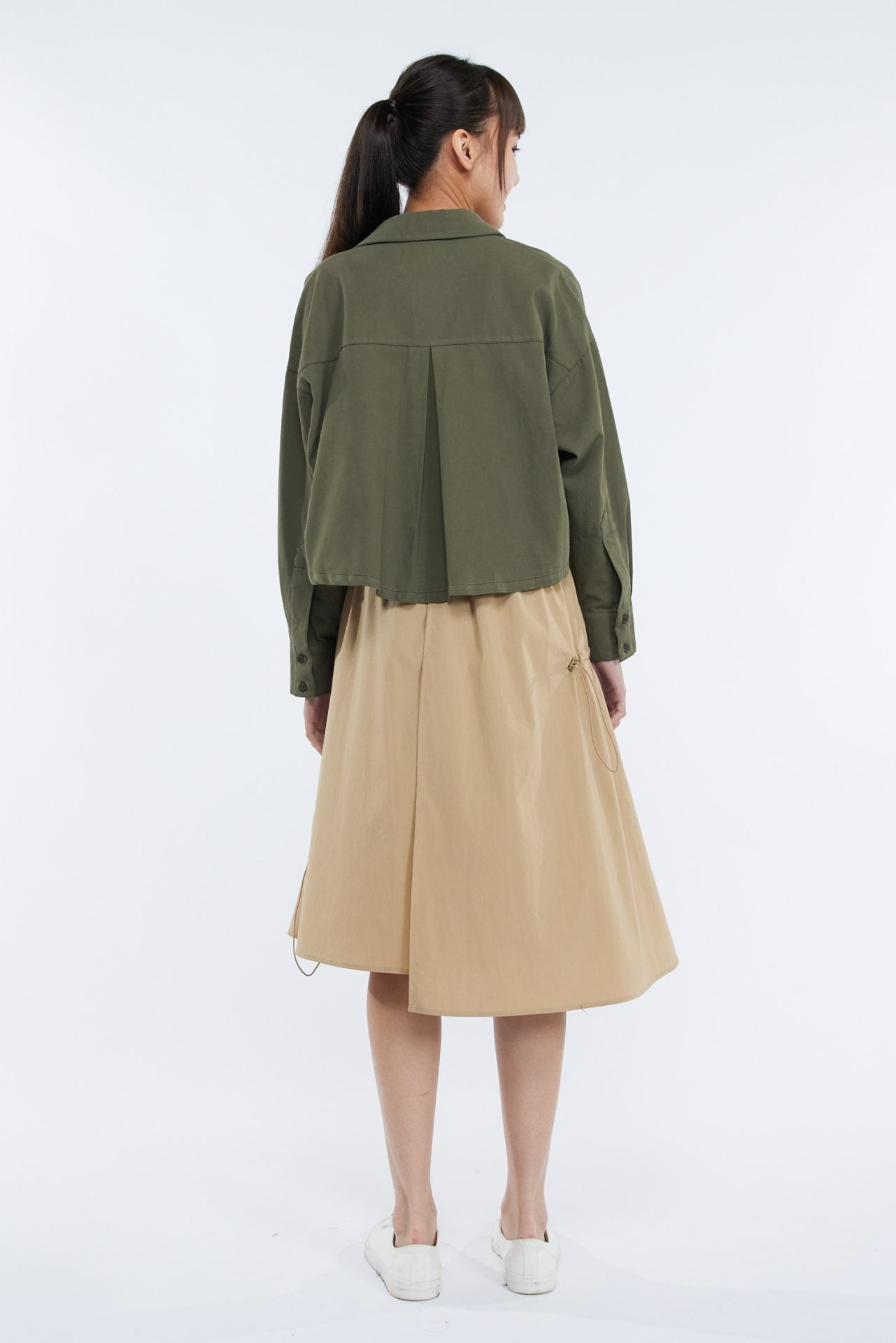 Asymmetric Drawstring Skirt - Khaki
