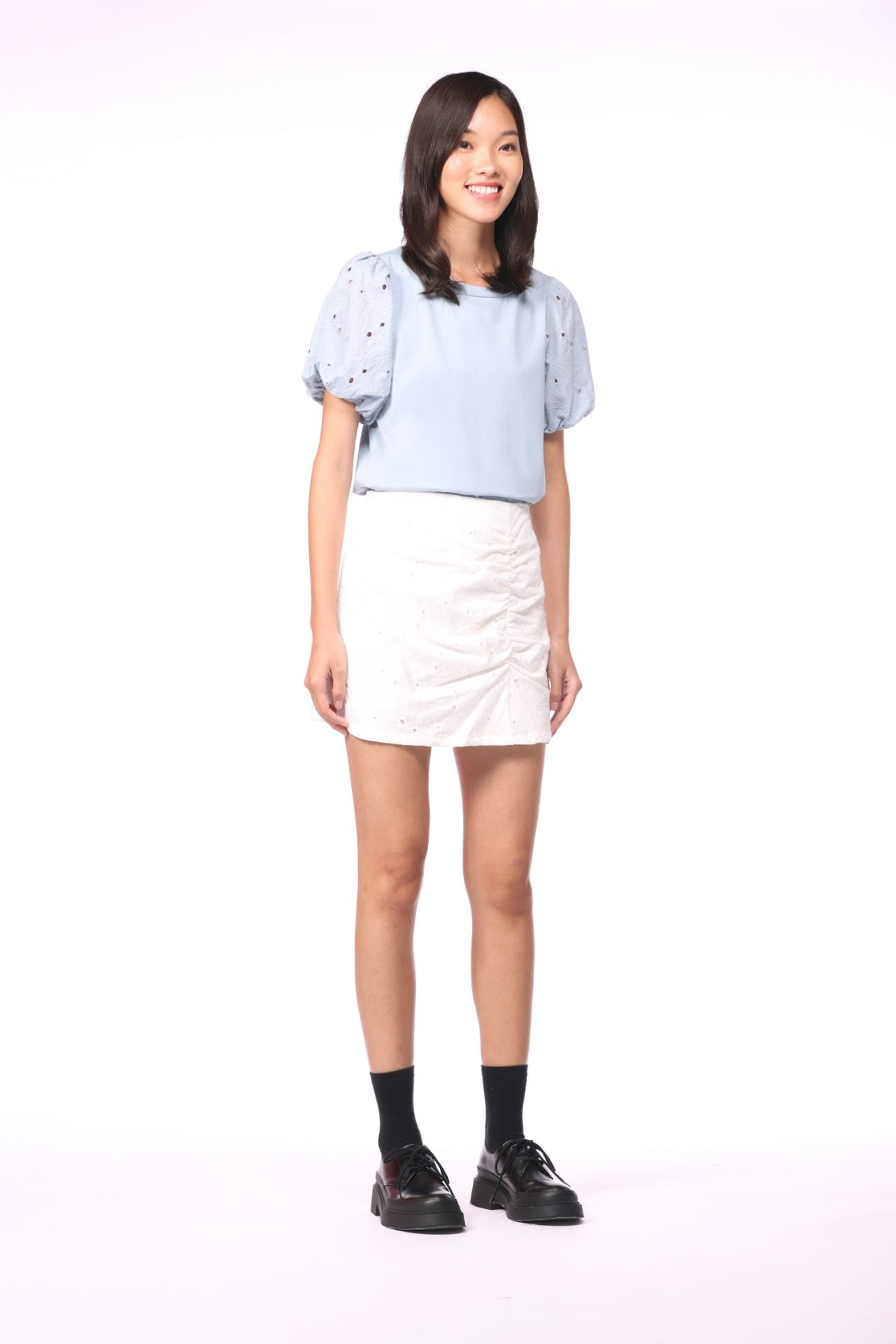 Cotton Broderie Ruche Skirt