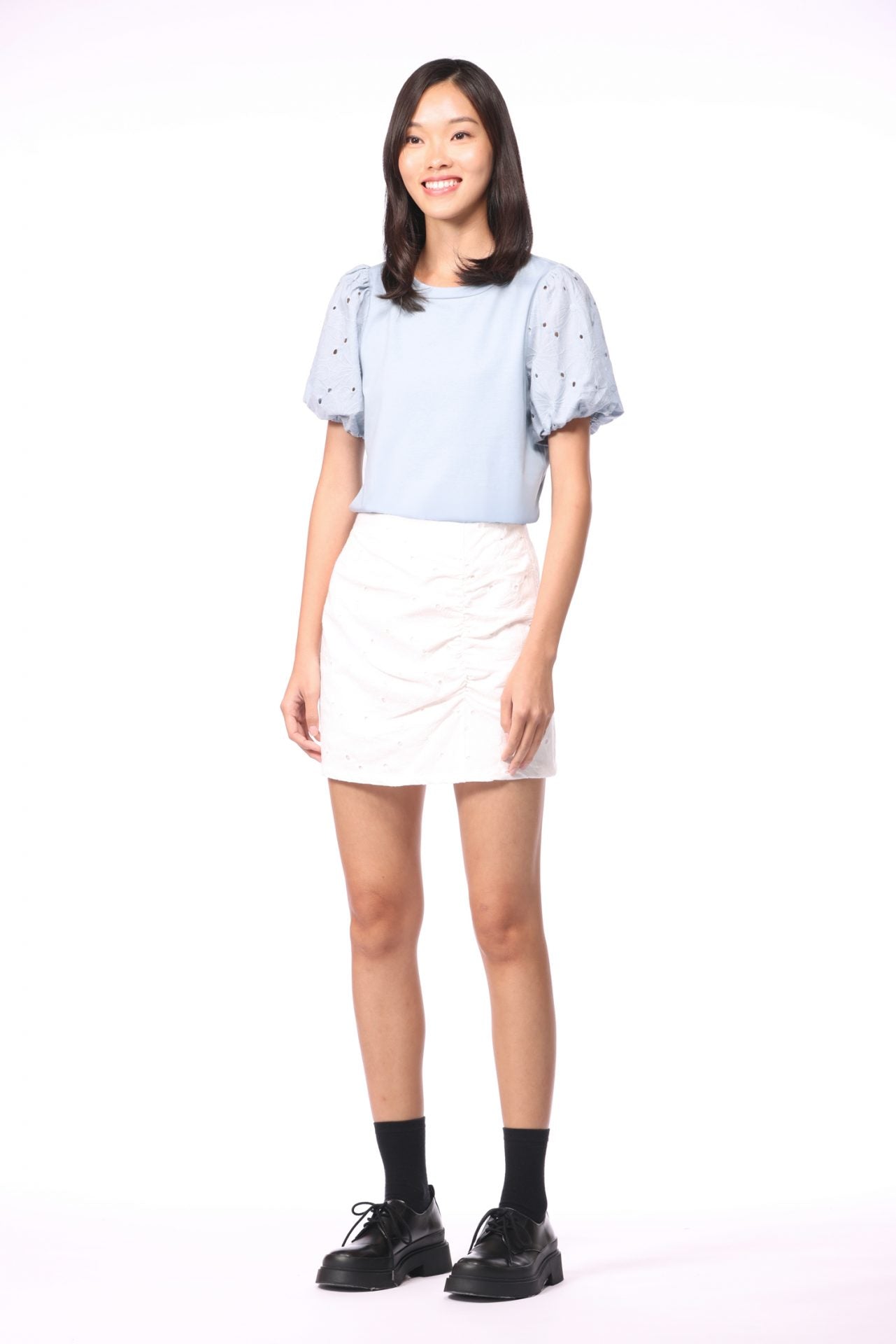 Cotton Broderie Ruche Skirt