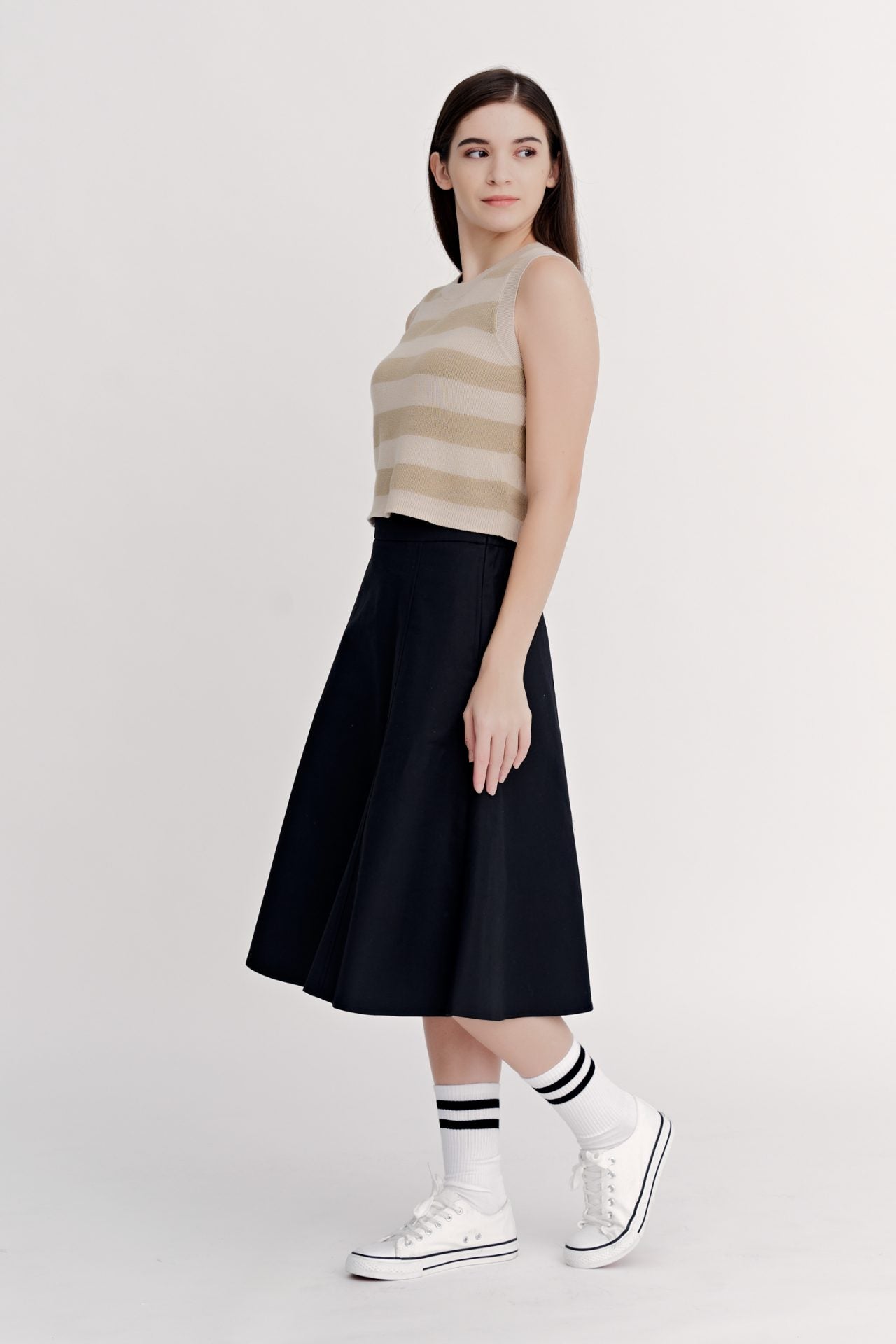 Seam Detail Circular Skirt - Black