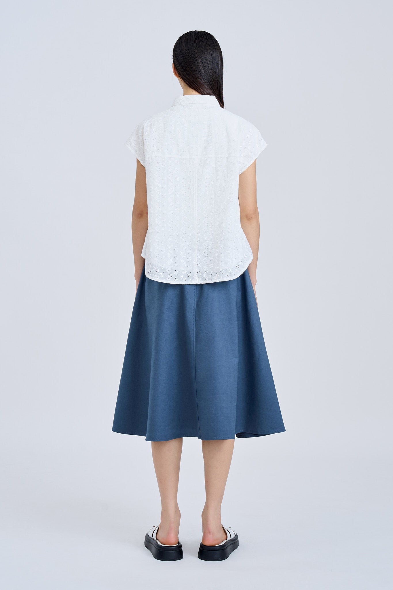 Seam Detail Circular Skirt - Denim Blue