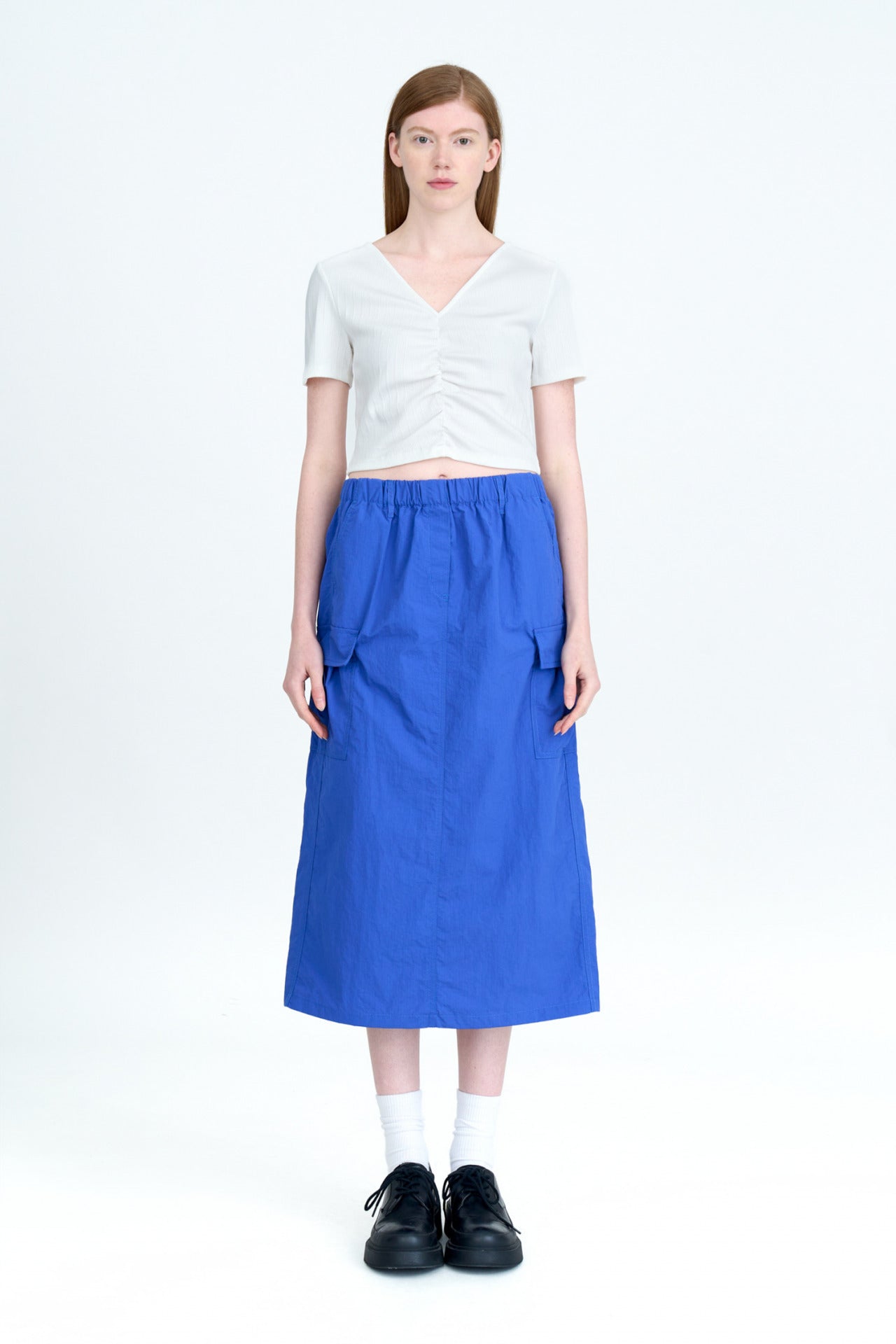 Elastic Waist Cargo Skirt - Cobalt
