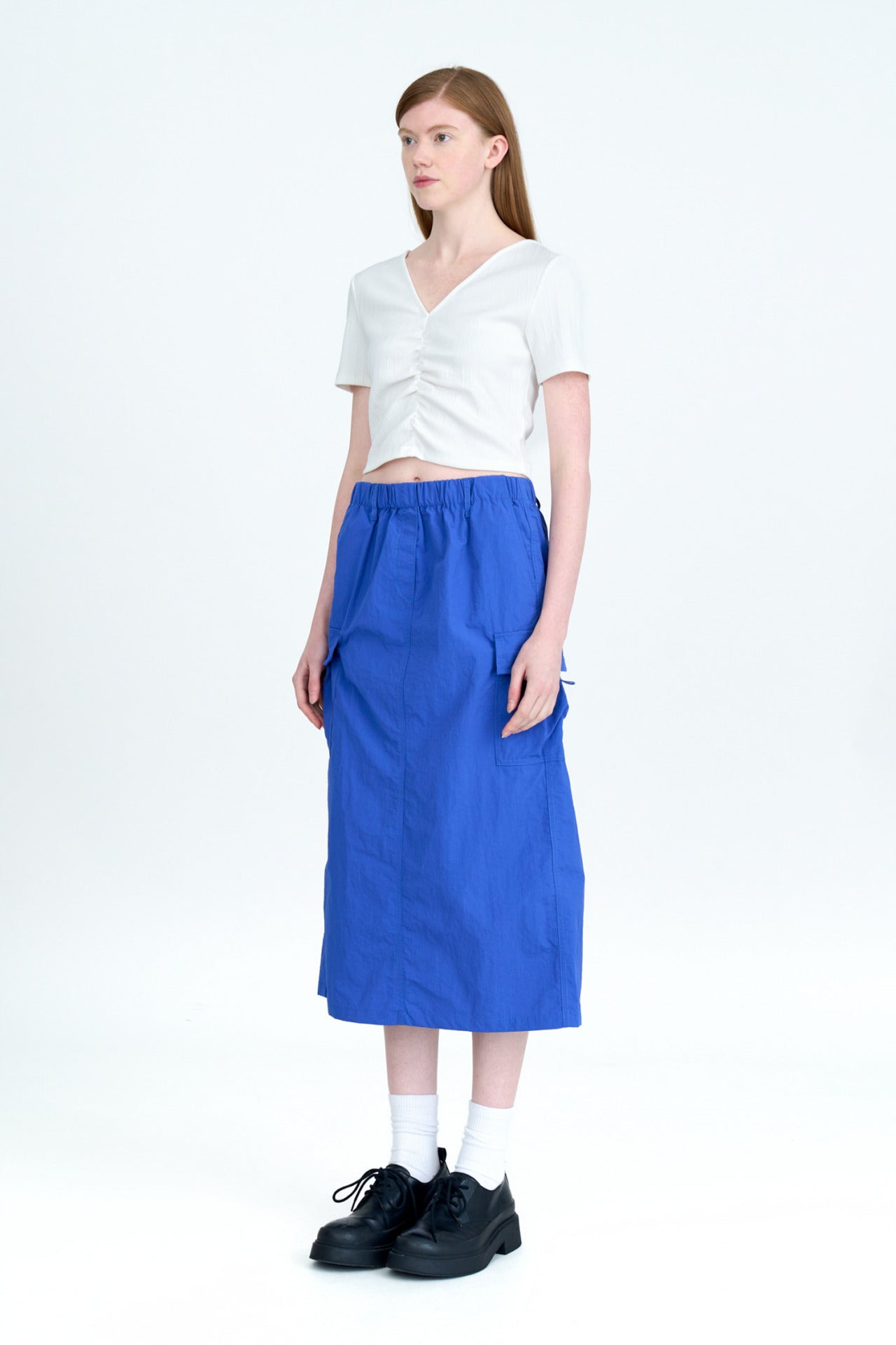 Elastic Waist Cargo Skirt - Cobalt